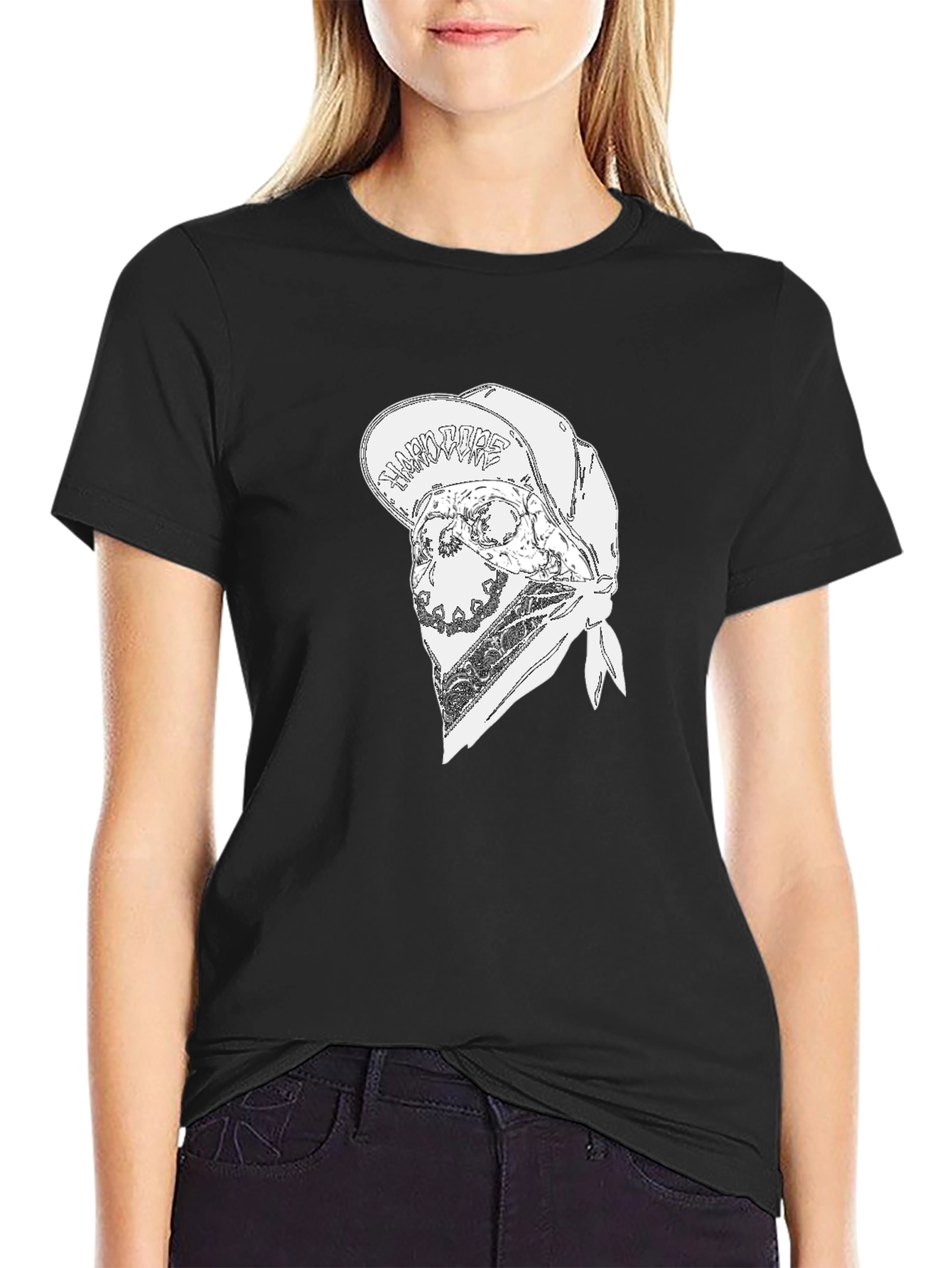 Skull Bandana Graphic Tee - Black