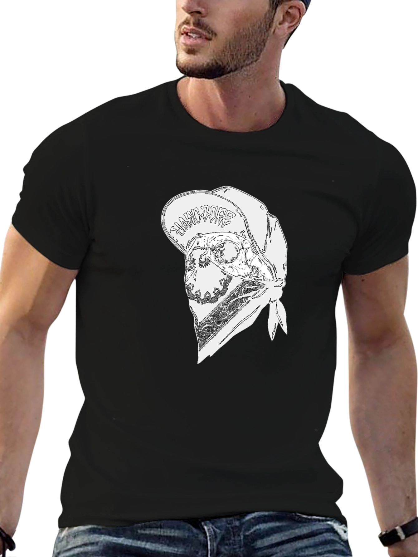 Skull Bandana Graphic Tee - Black