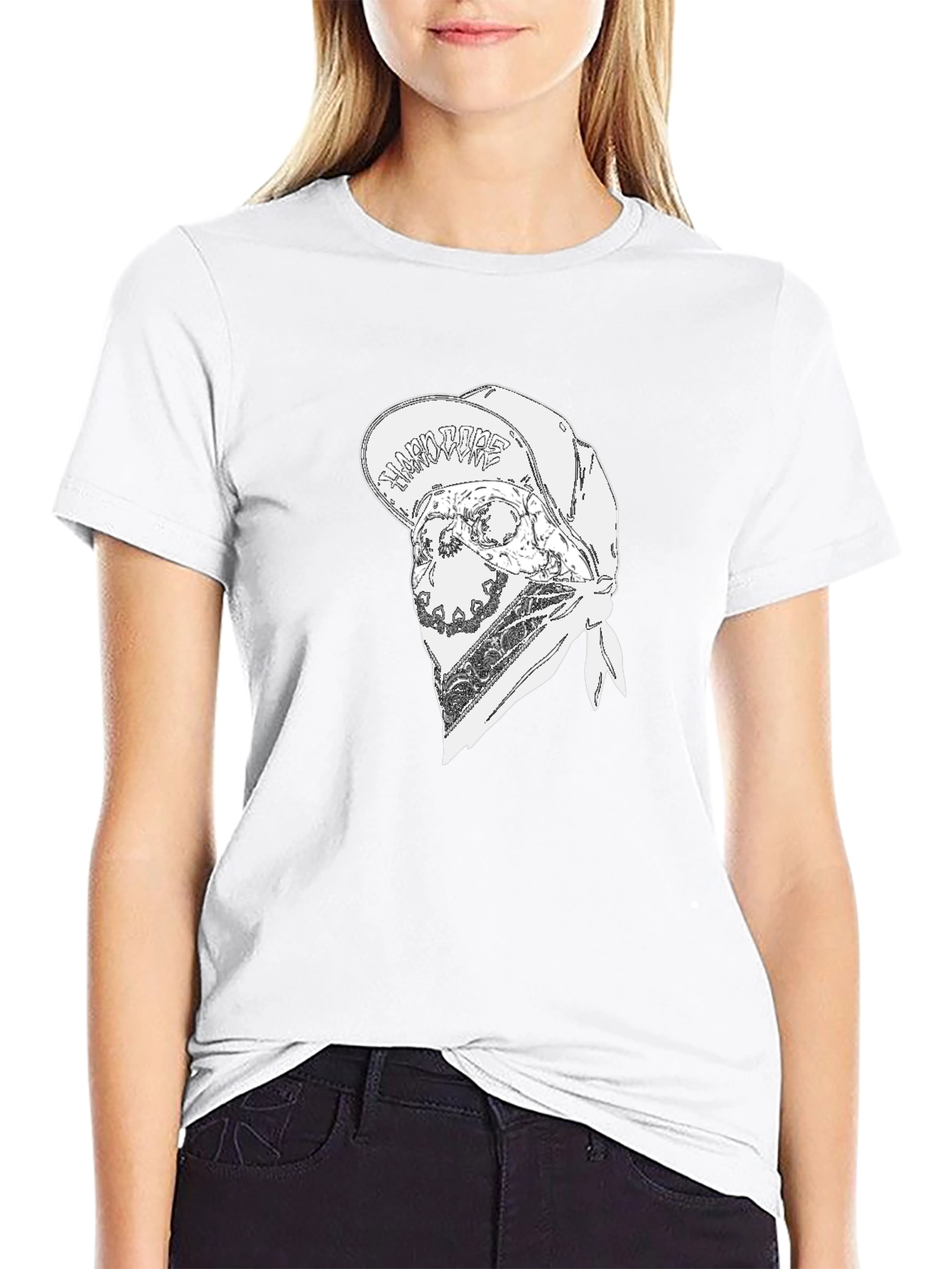Skull Bandana Graphic Tee - Black