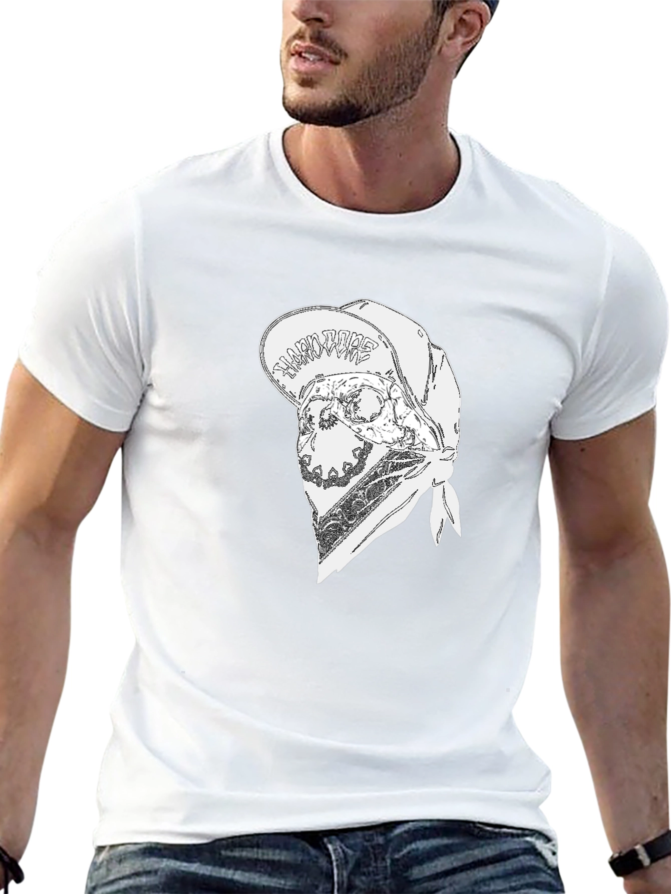 Skull Bandana Graphic Tee - Black