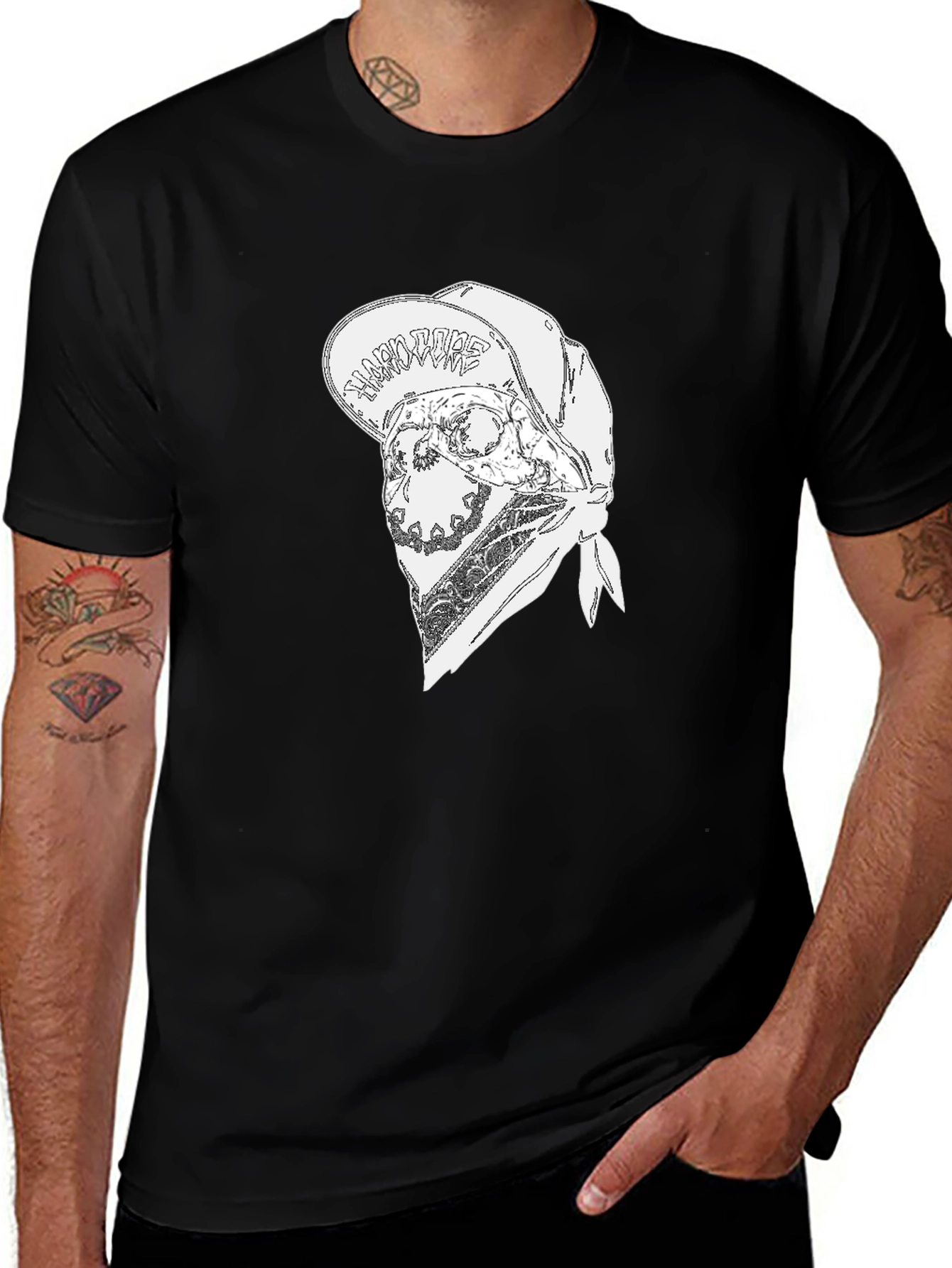Skull Bandana Graphic Tee - Black