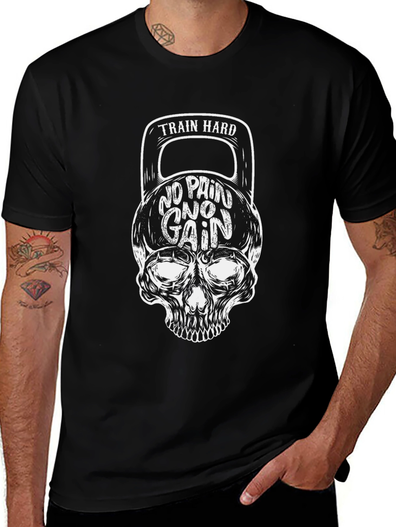Train Hard Skull Kettlebell Graphic T-Shirt