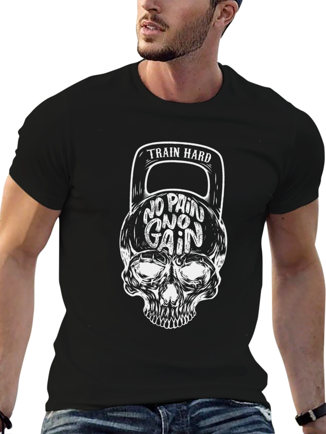 Train Hard Skull Kettlebell Graphic T-Shirt