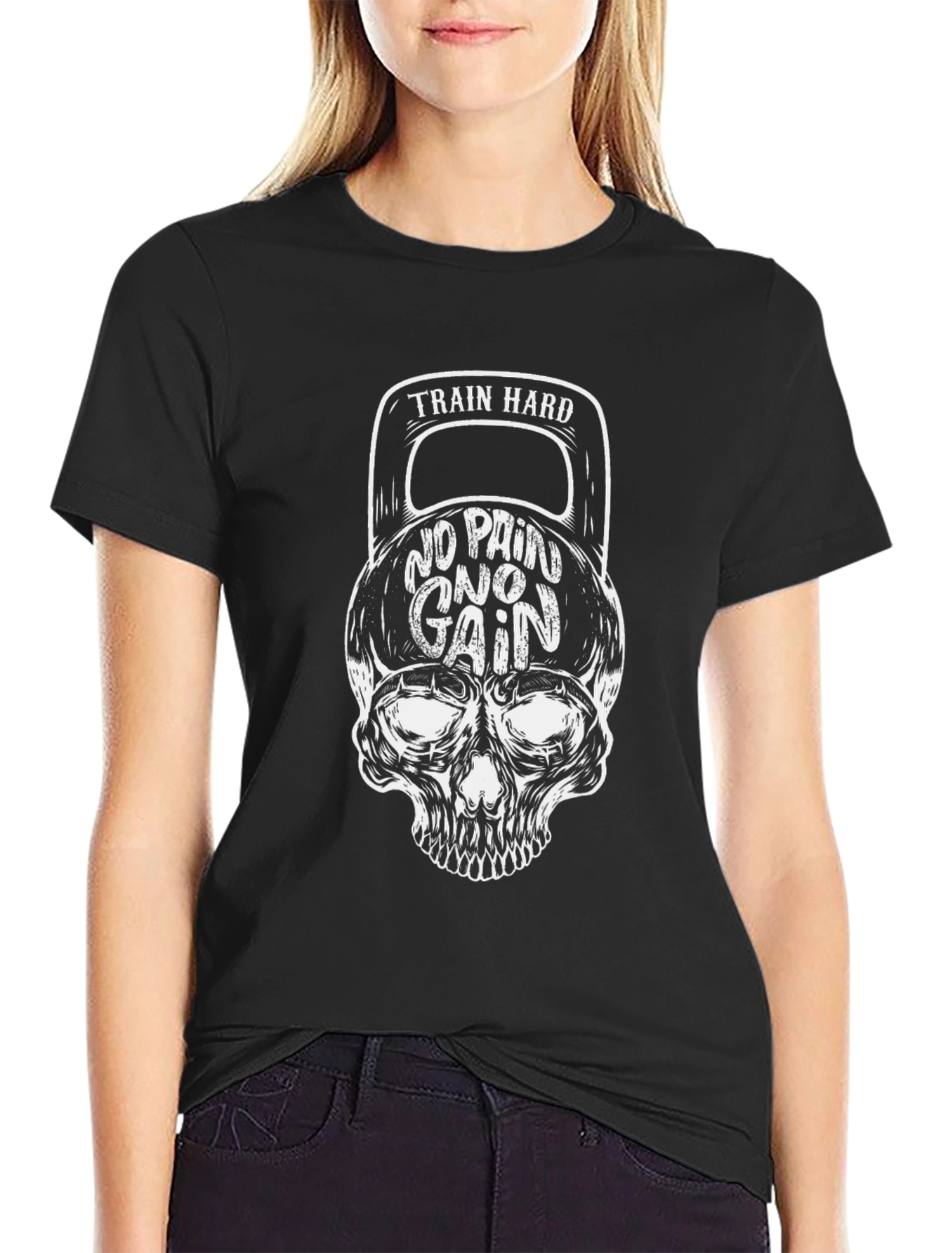 Train Hard Skull Kettlebell Graphic T-Shirt
