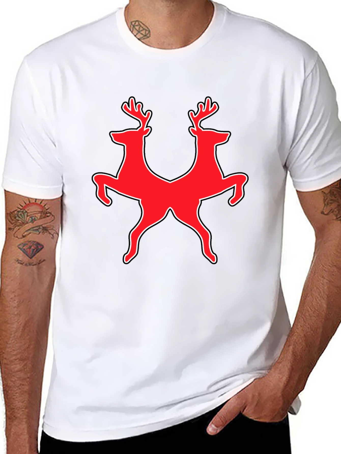 Deer Duo Graphic Tee - Black Cotton Blend Shirt
