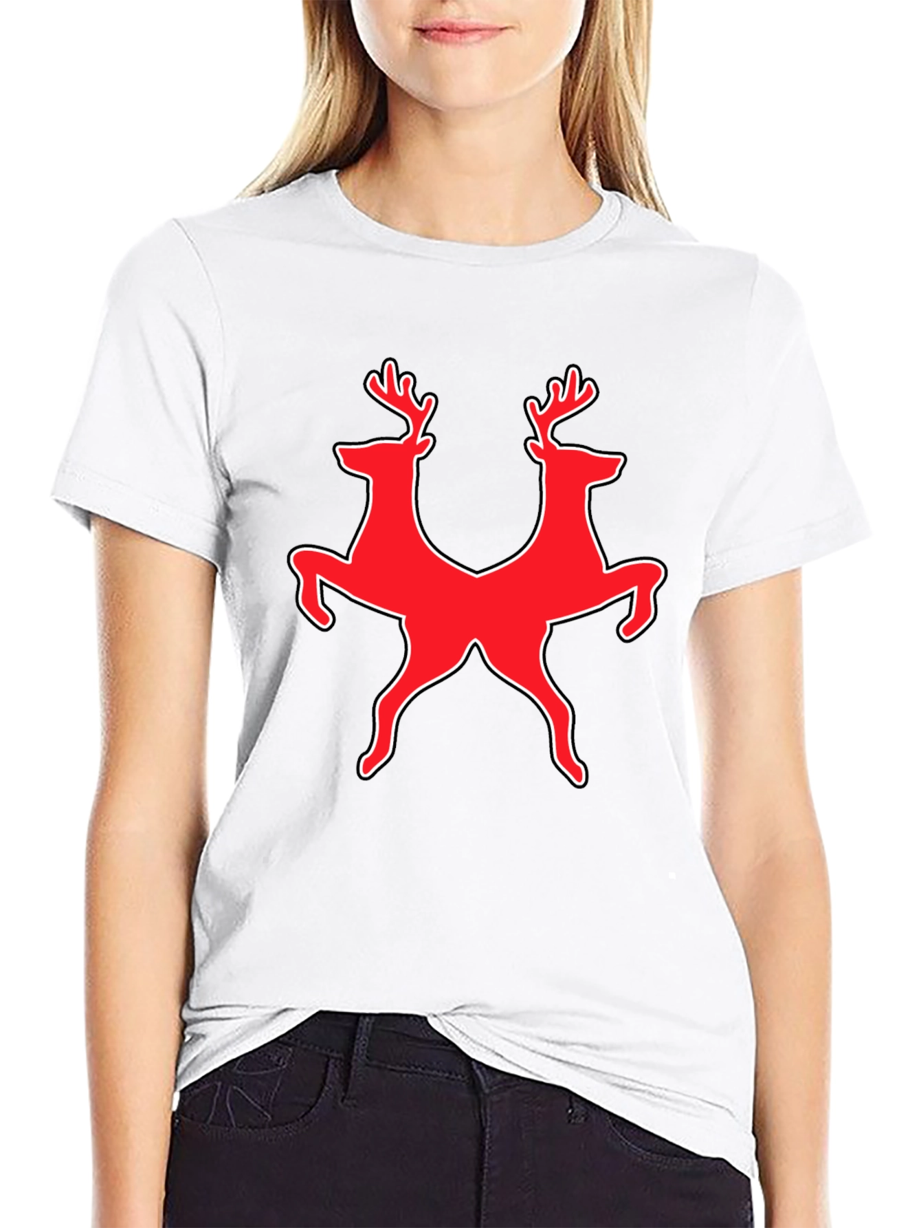 Deer Duo Graphic Tee - Black Cotton Blend Shirt