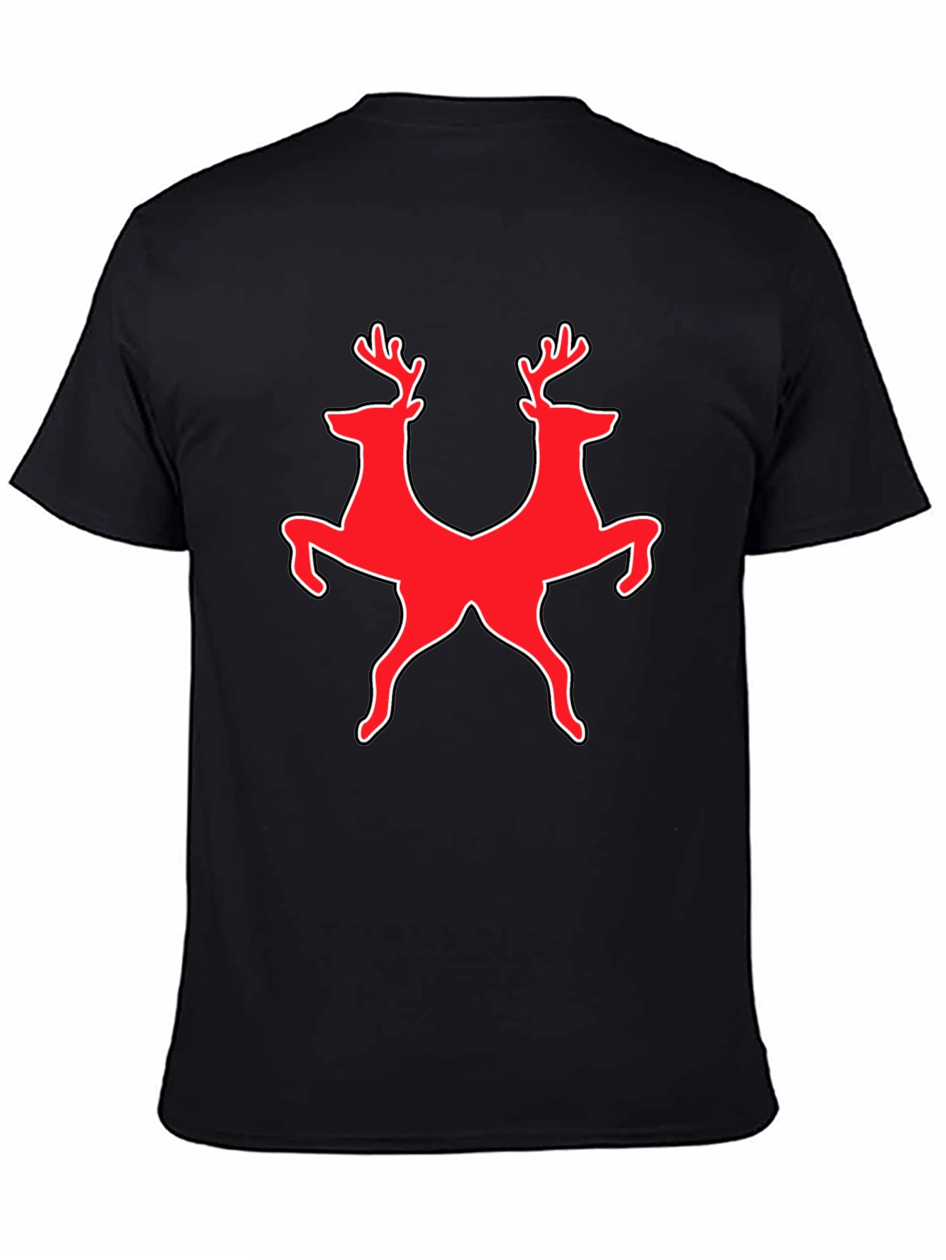 Deer Duo Graphic Tee - Black Cotton Blend Shirt