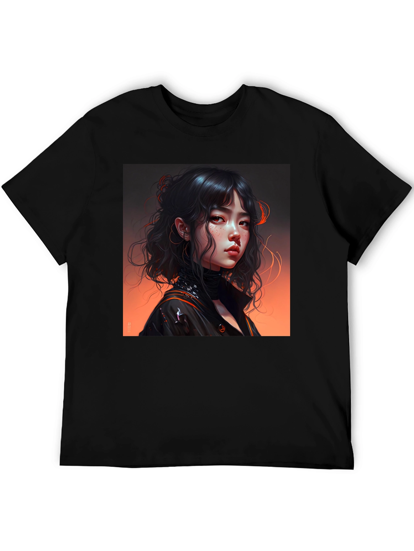 Artistic Anime Girl Graphic Black T-Shirt