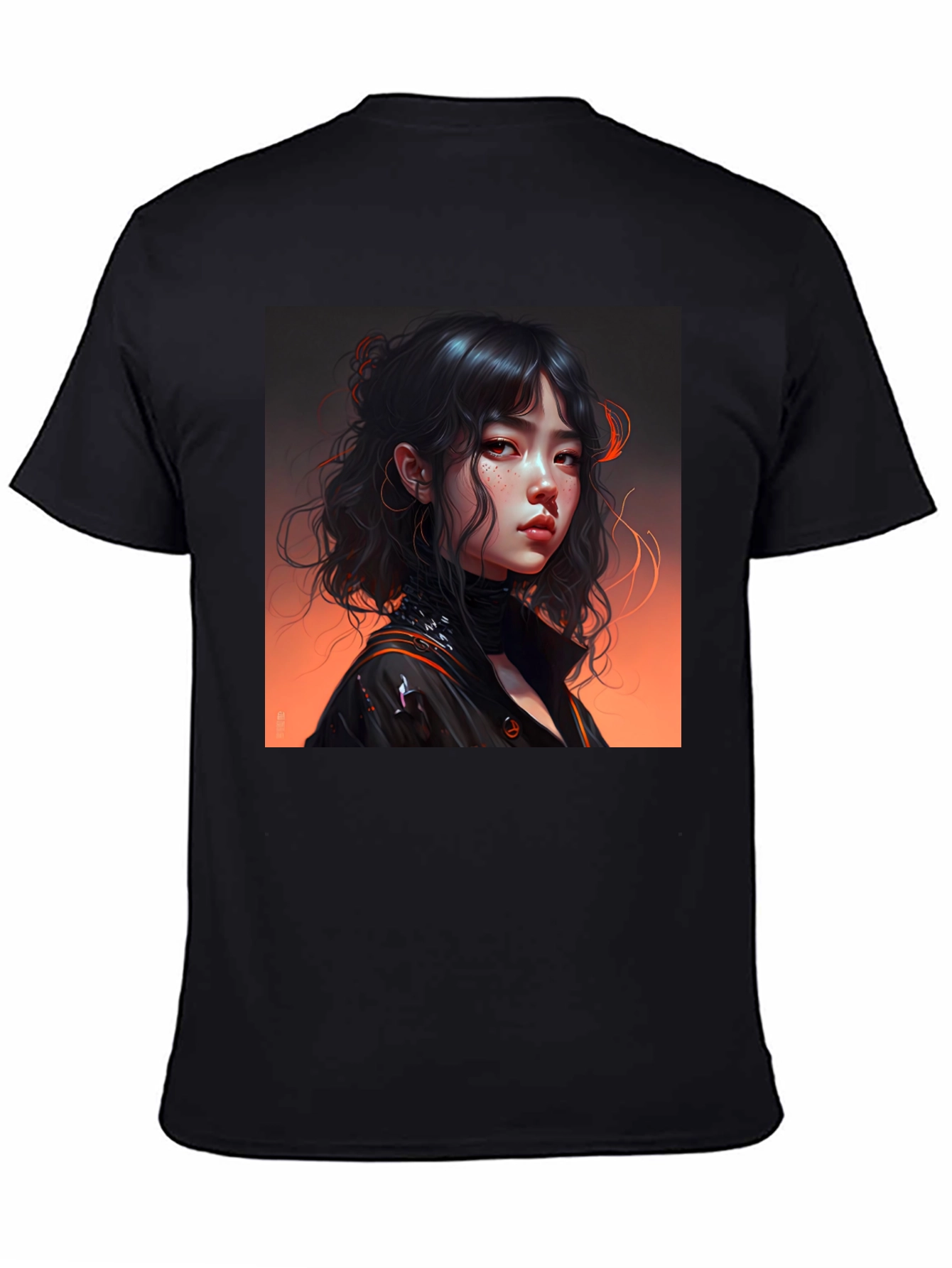Artistic Anime Girl Graphic Black T-Shirt