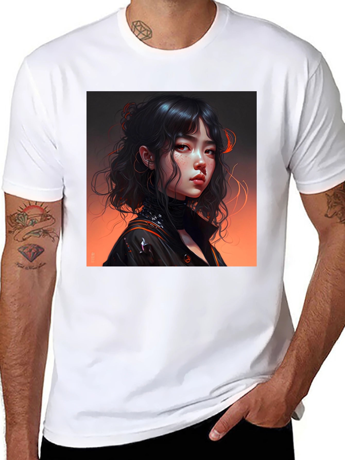 Artistic Anime Girl Graphic Black T-Shirt