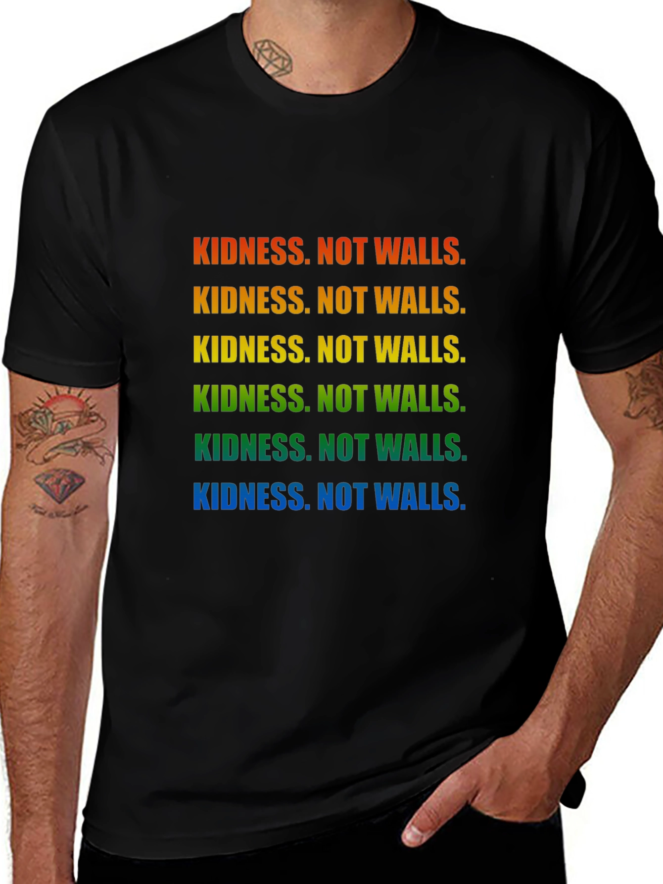 Kindness Not Walls Rainbow T-Shirt