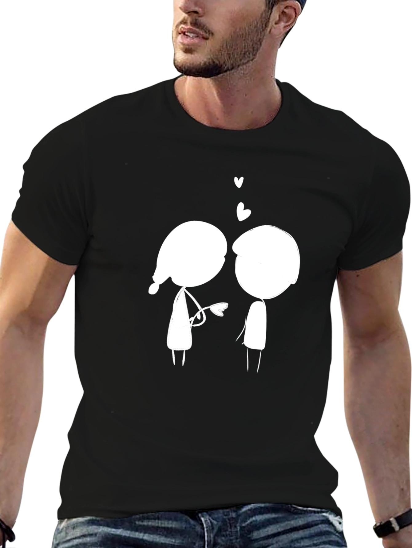Cute Couple T-Shirt - Romantic Stick Figure Design