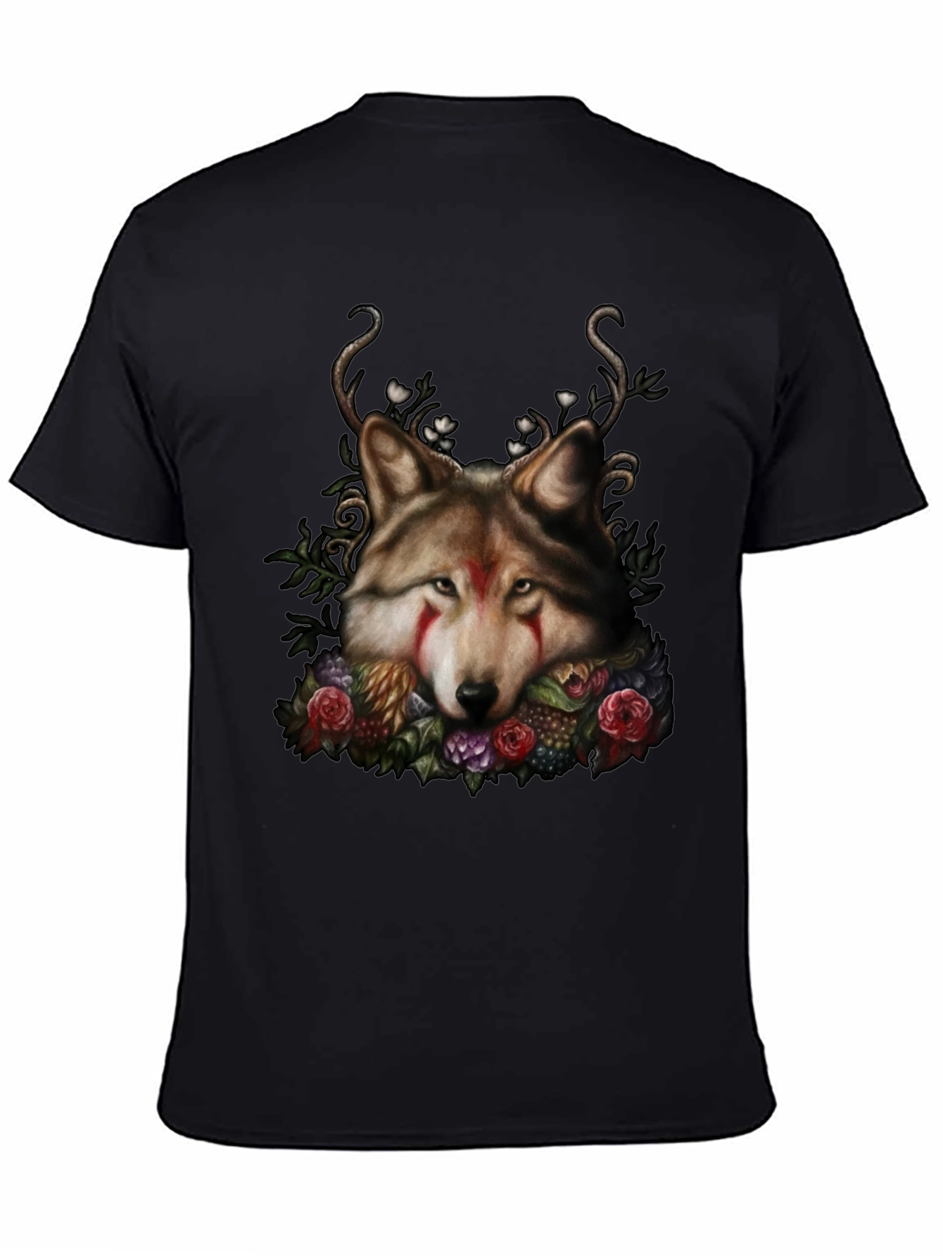 Wolf Floral Black T-Shirt