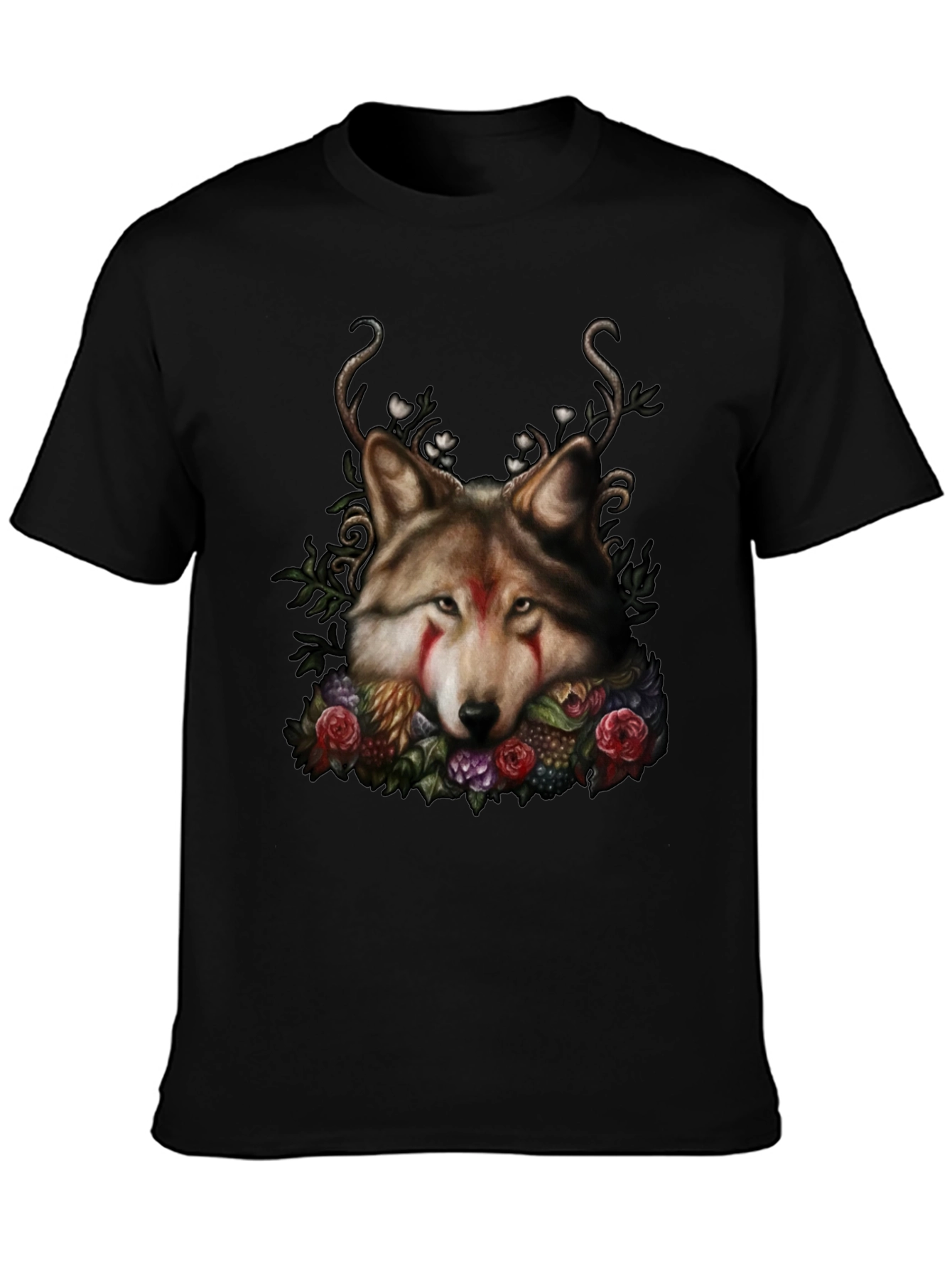 Wolf Floral Black T-Shirt