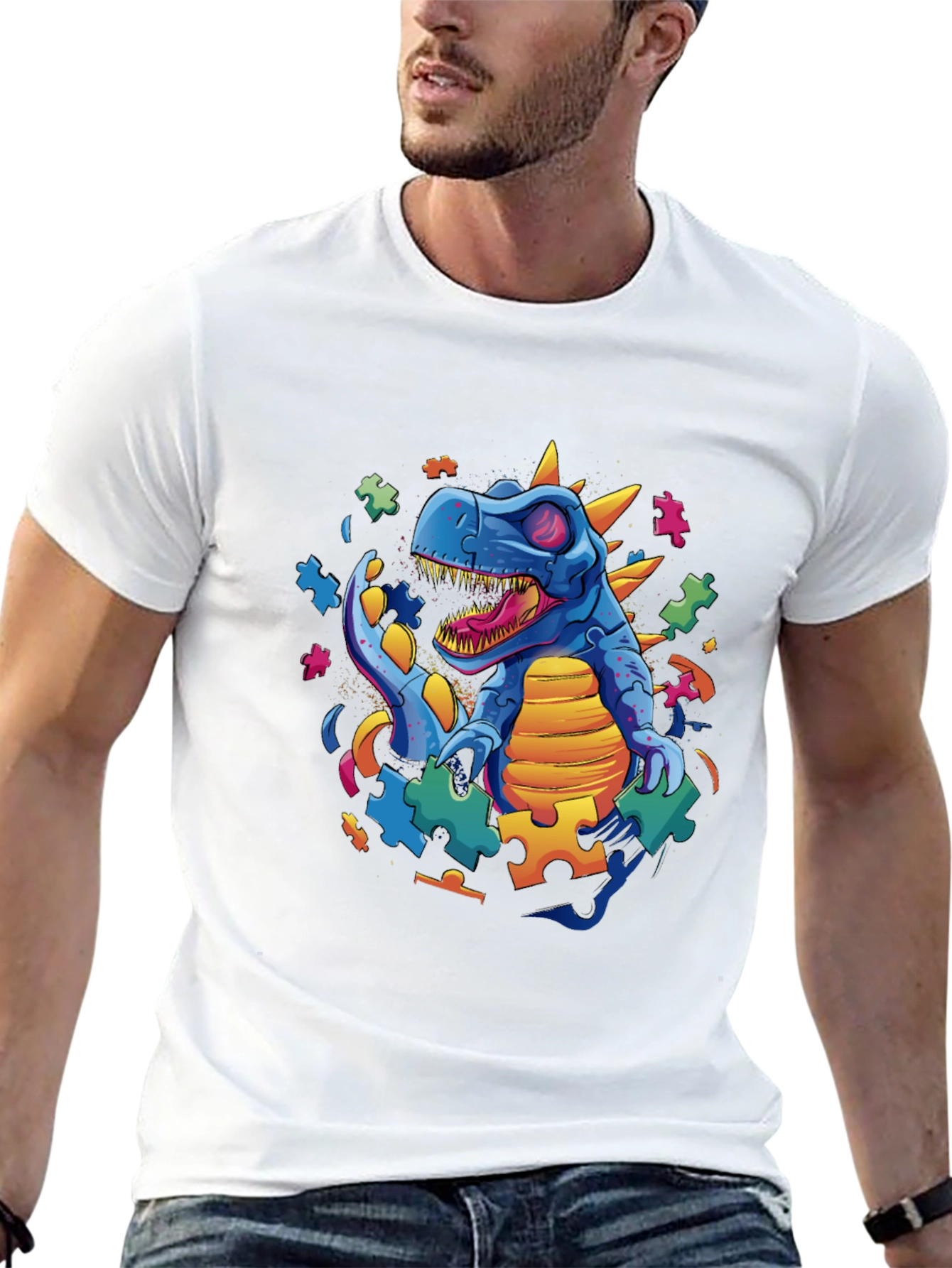 Autism Awareness Dinosaur Puzzle Piece T-Shirt