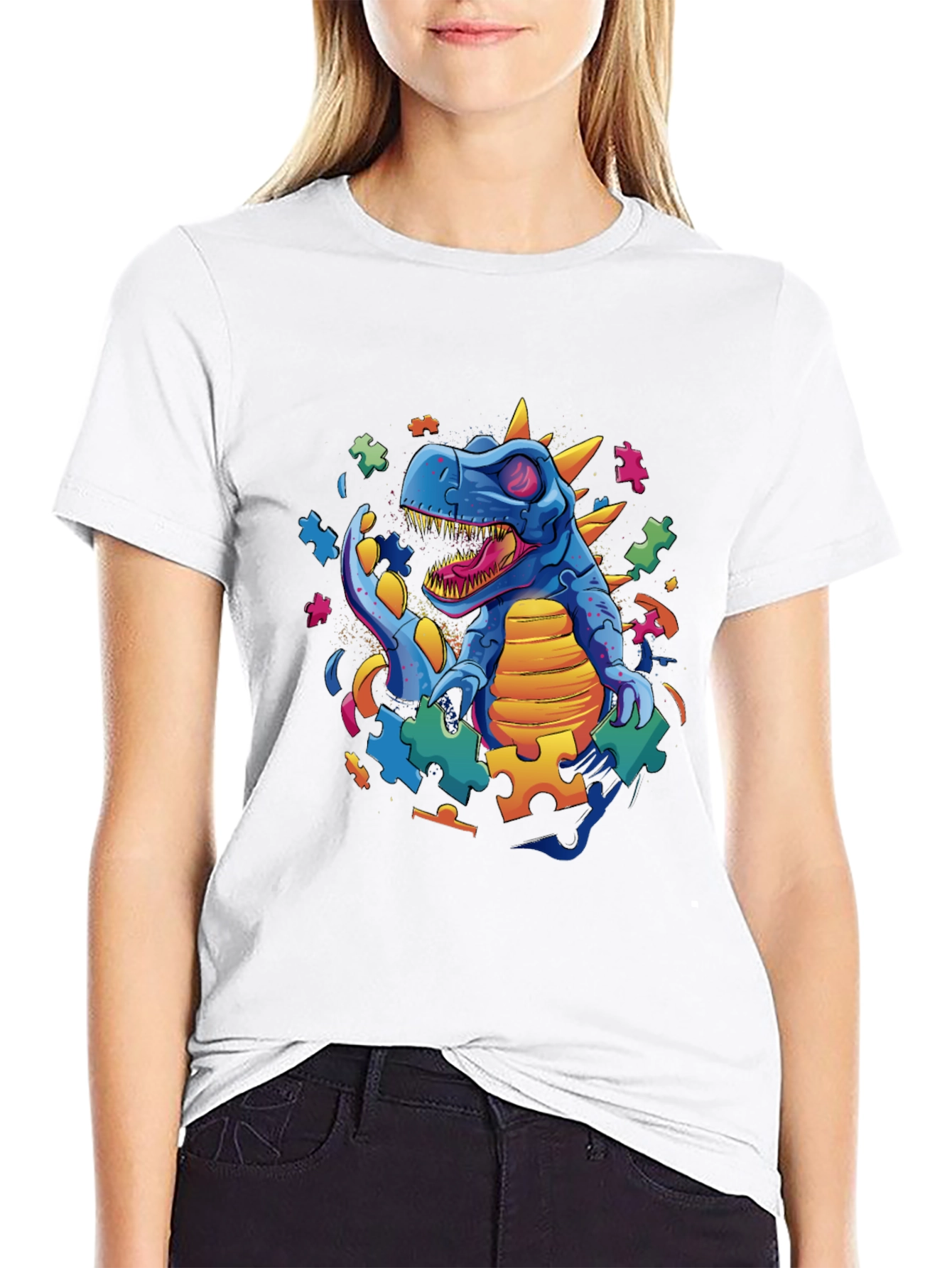 Autism Awareness Dinosaur Puzzle Piece T-Shirt