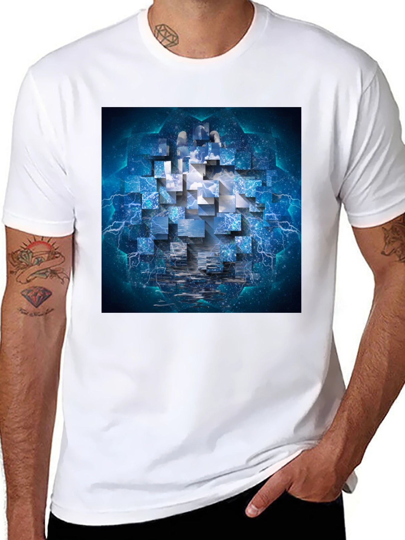 Abstract Cube Graphic Print Tee