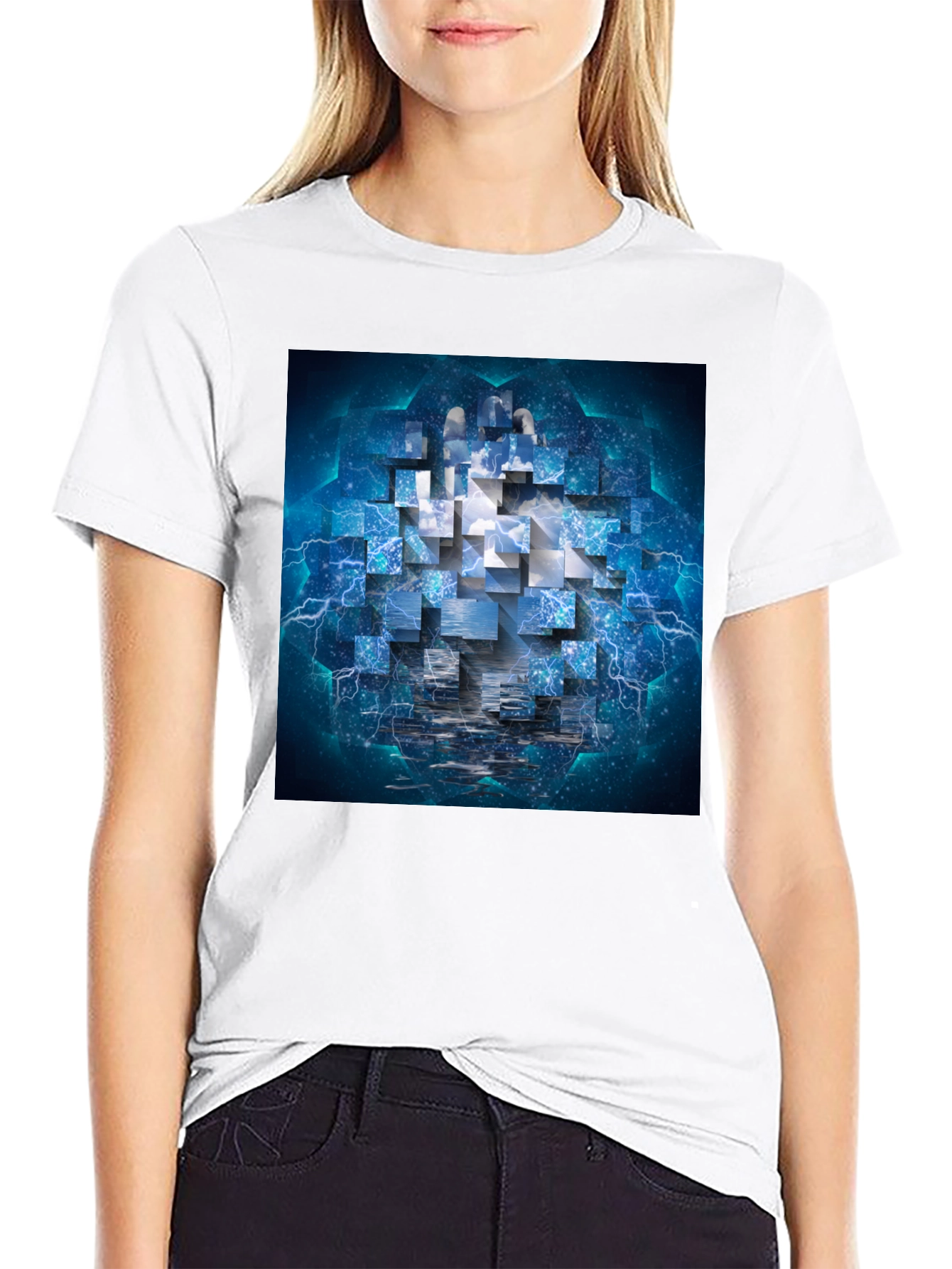 Abstract Cube Graphic Print Tee