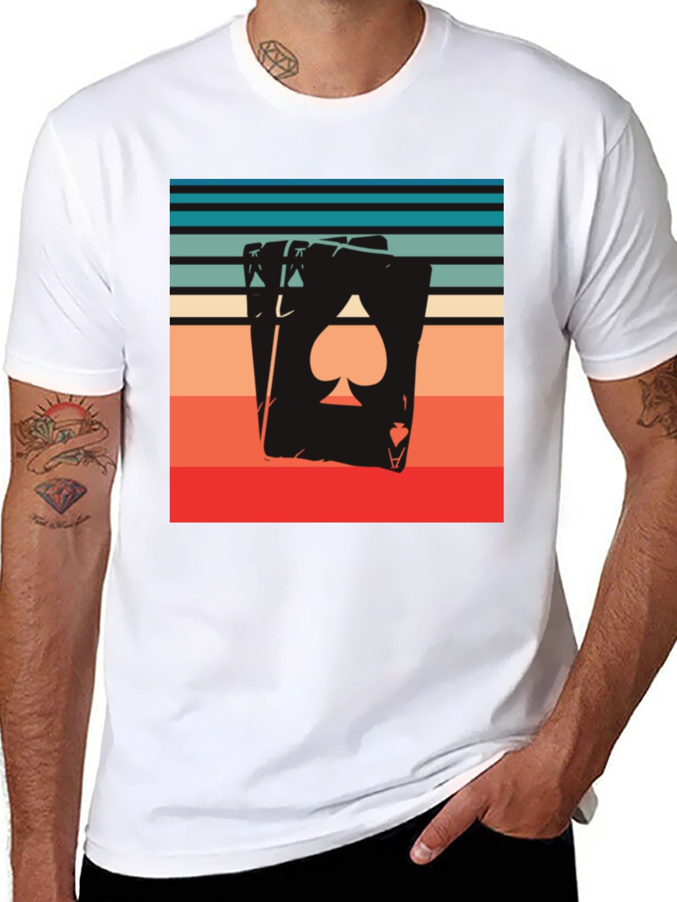 Ace of Spades Retro Striped Graphic Tee