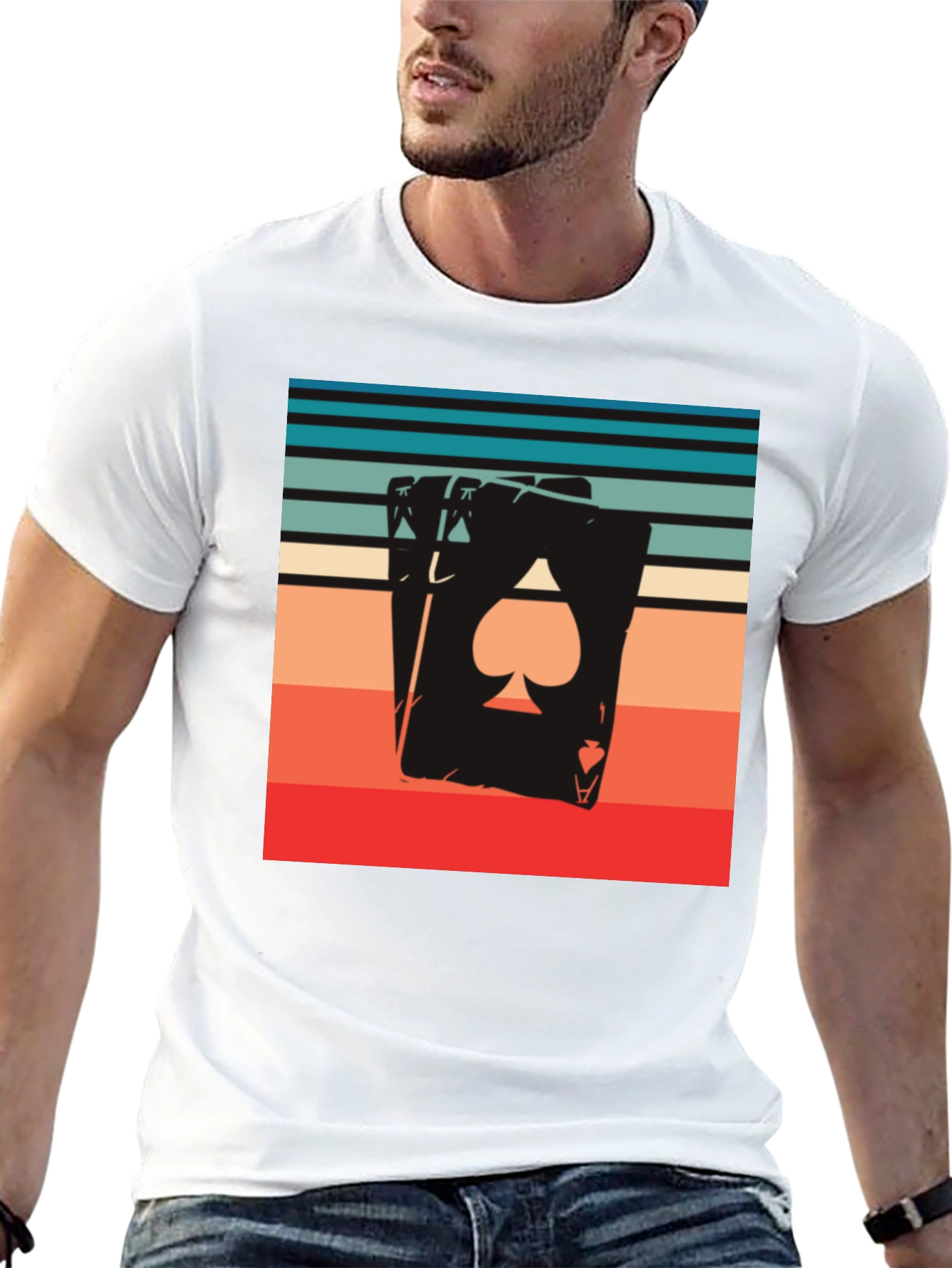 Ace of Spades Retro Striped Graphic Tee