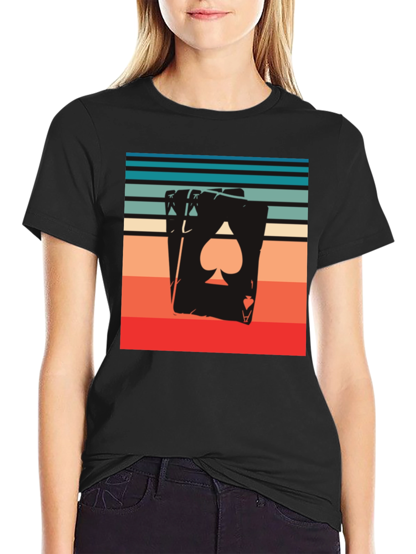 Ace of Spades Retro Striped Graphic Tee
