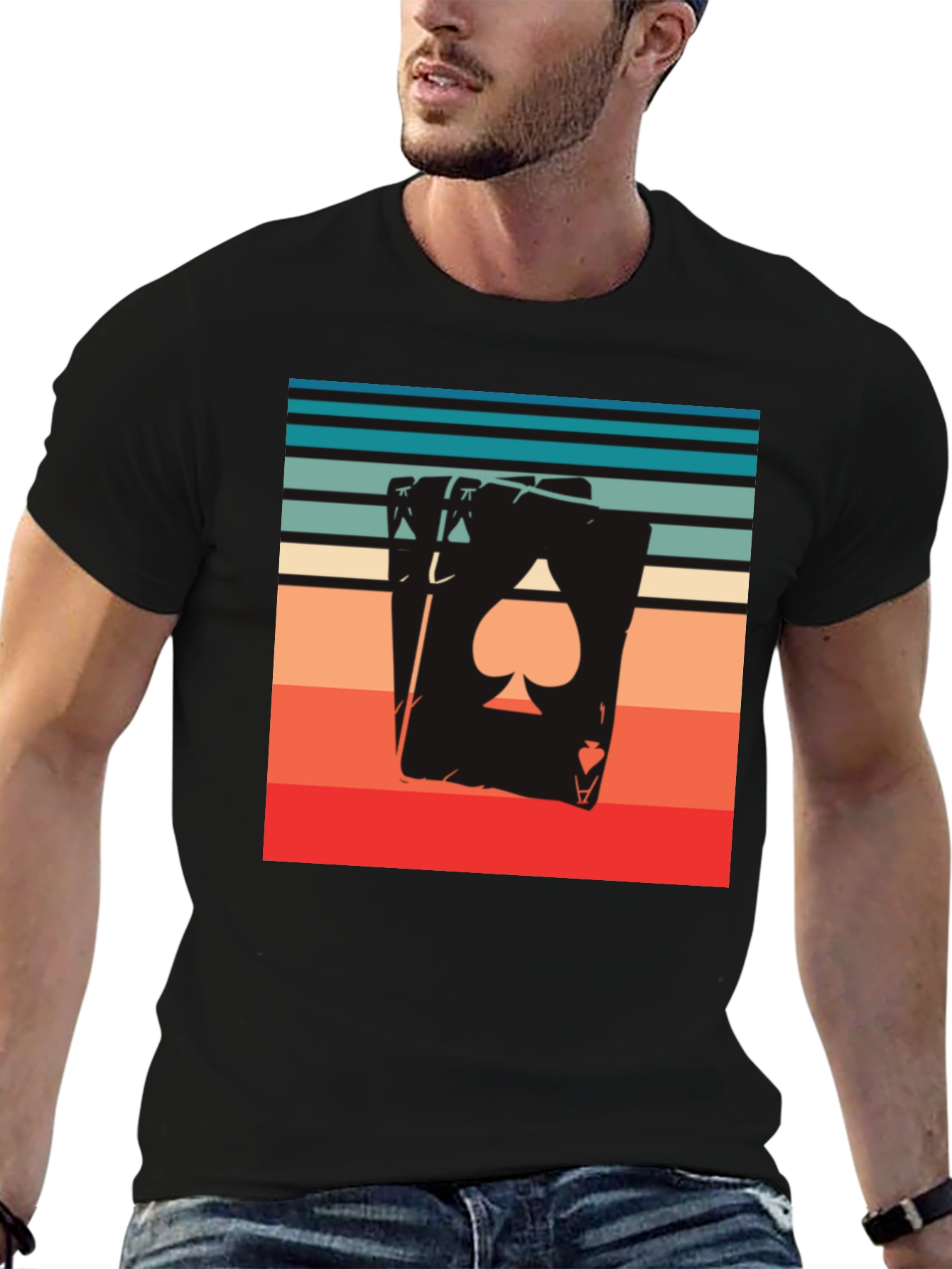 Ace of Spades Retro Striped Graphic Tee