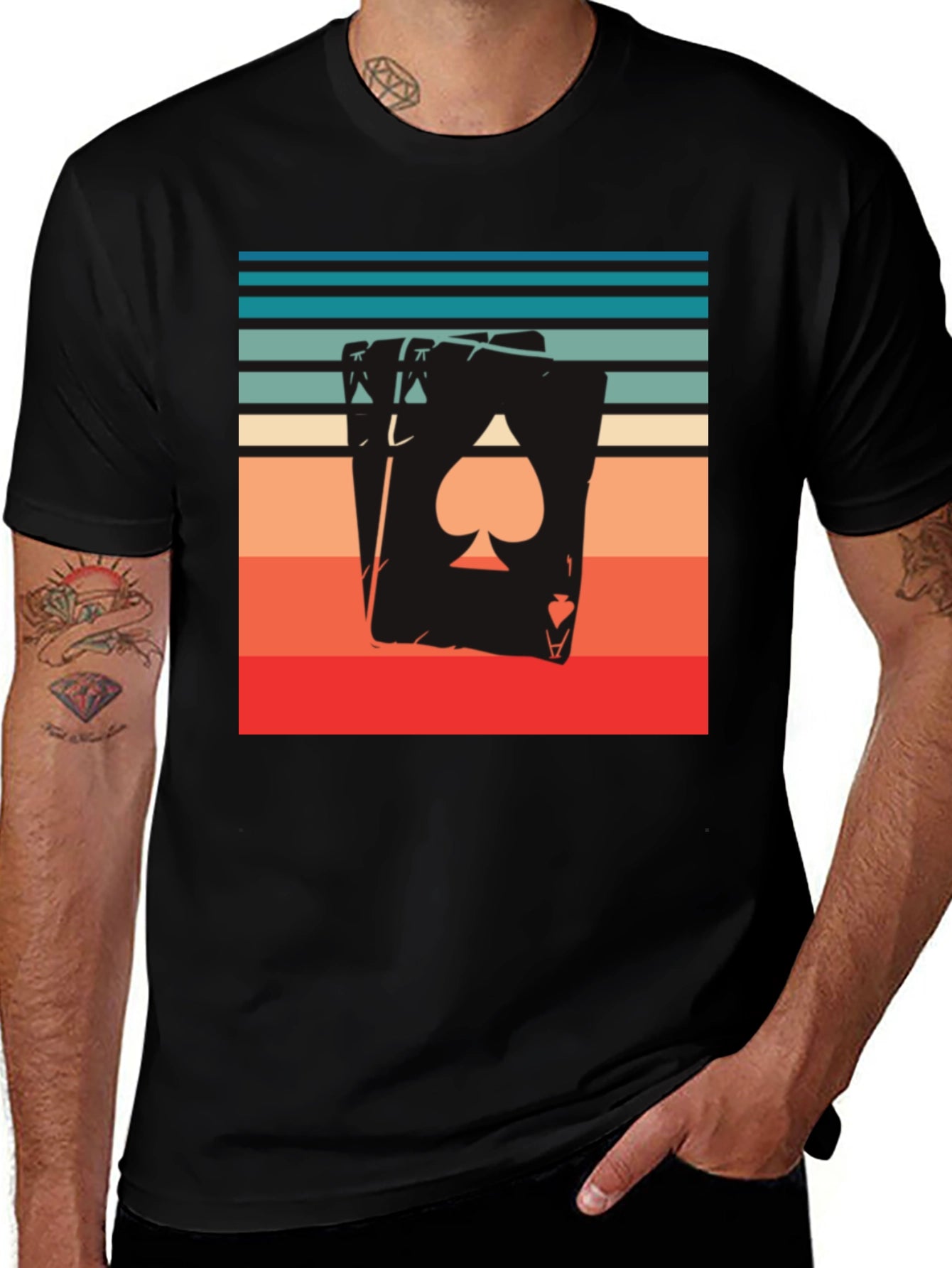 Ace of Spades Retro Striped Graphic Tee