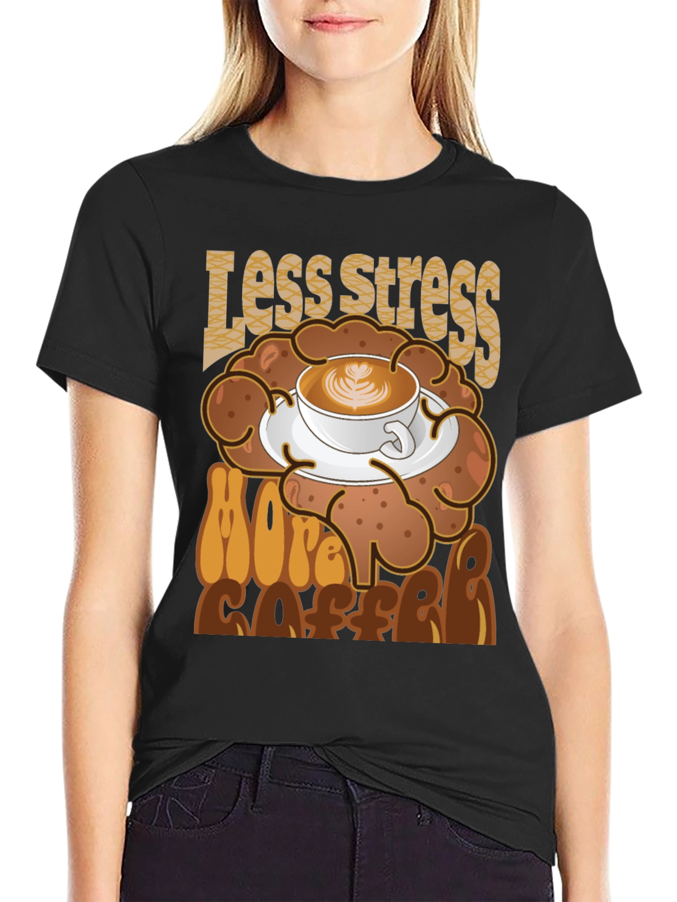Less Stress More Coffee Graphic Tee - Black