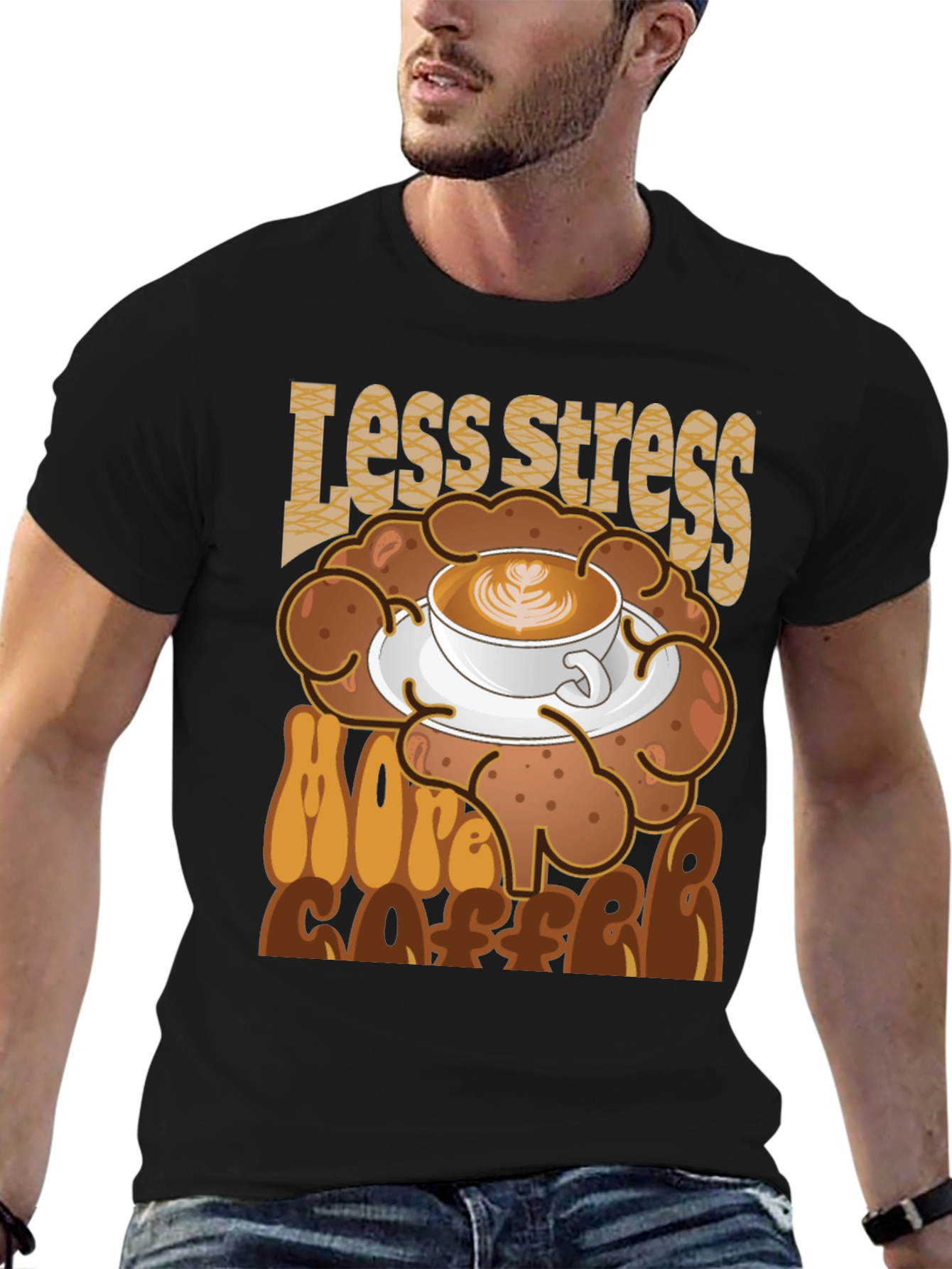 Less Stress More Coffee Graphic Tee - Black
