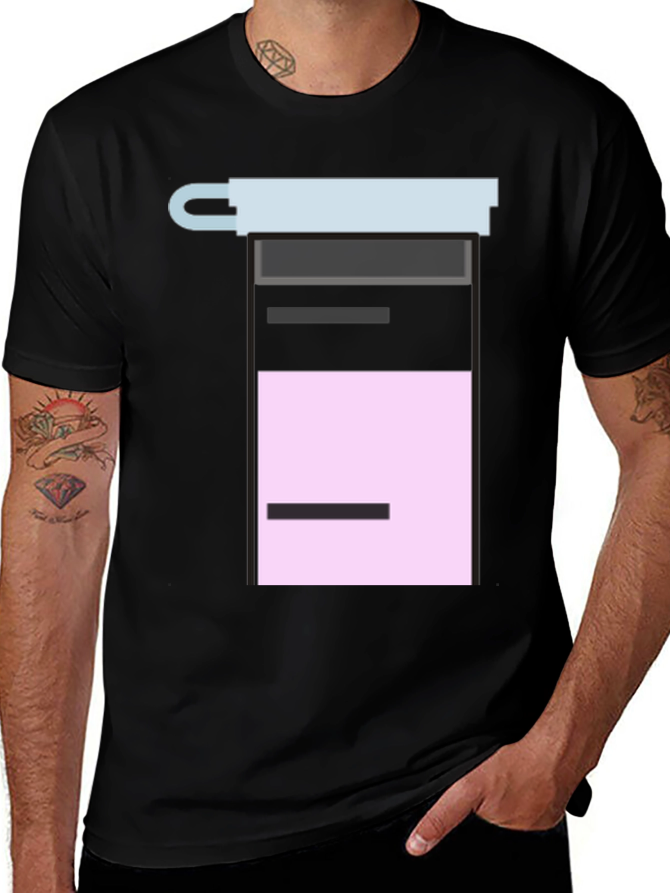 Geometric Graphic Tee - Black Cotton Blend Shirt