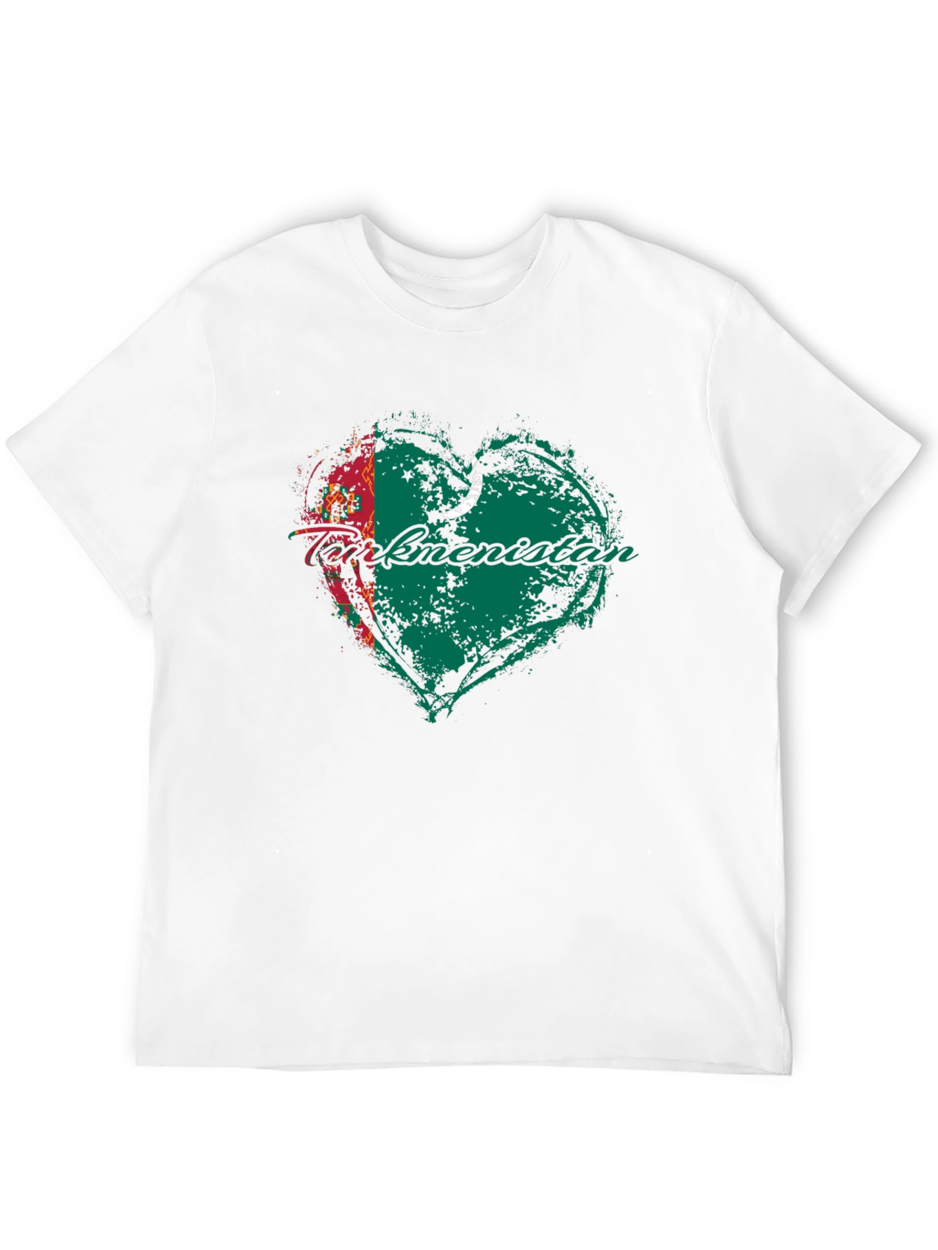Turkmenistan Flag Heart T-Shirt Black Cotton Crew Neck