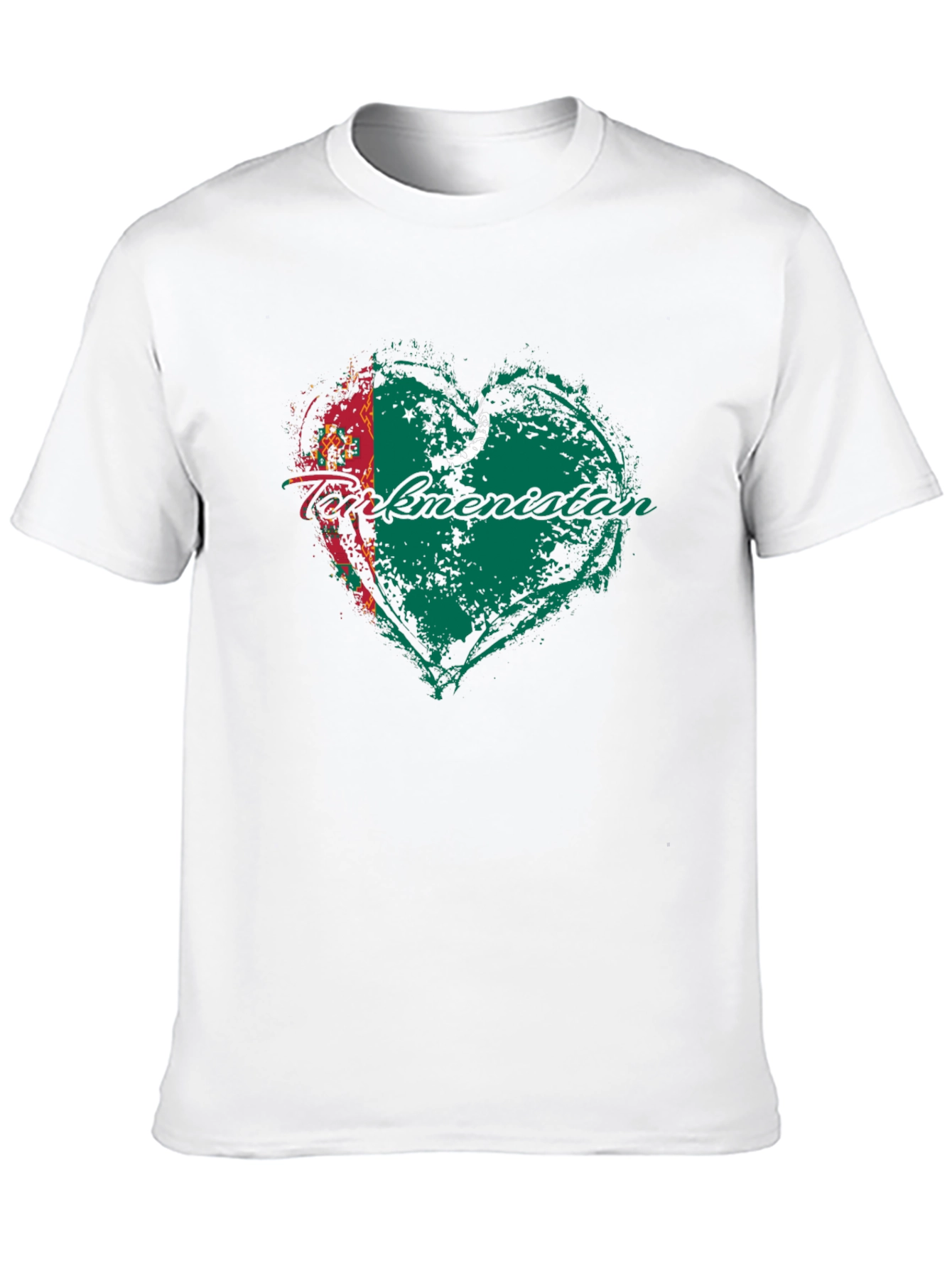 Turkmenistan Flag Heart T-Shirt Black Cotton Crew Neck
