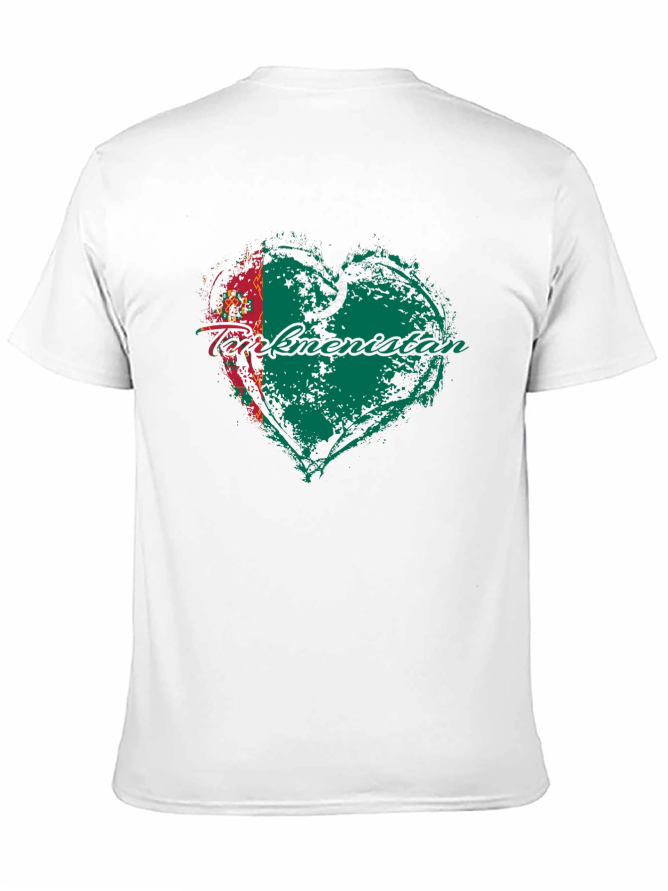 Turkmenistan Flag Heart T-Shirt Black Cotton Crew Neck
