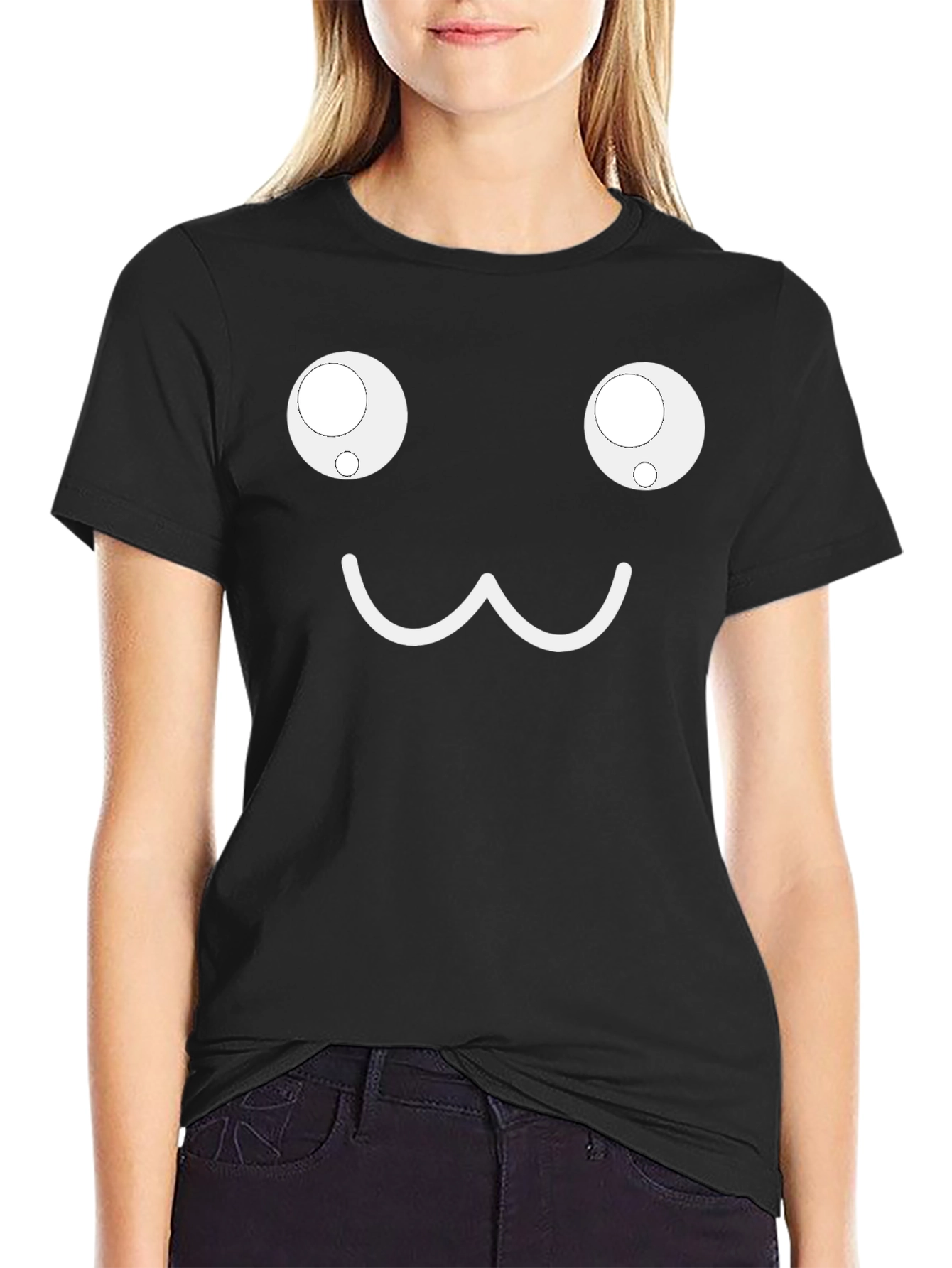 Funny Kawaii Face Black T-Shirt