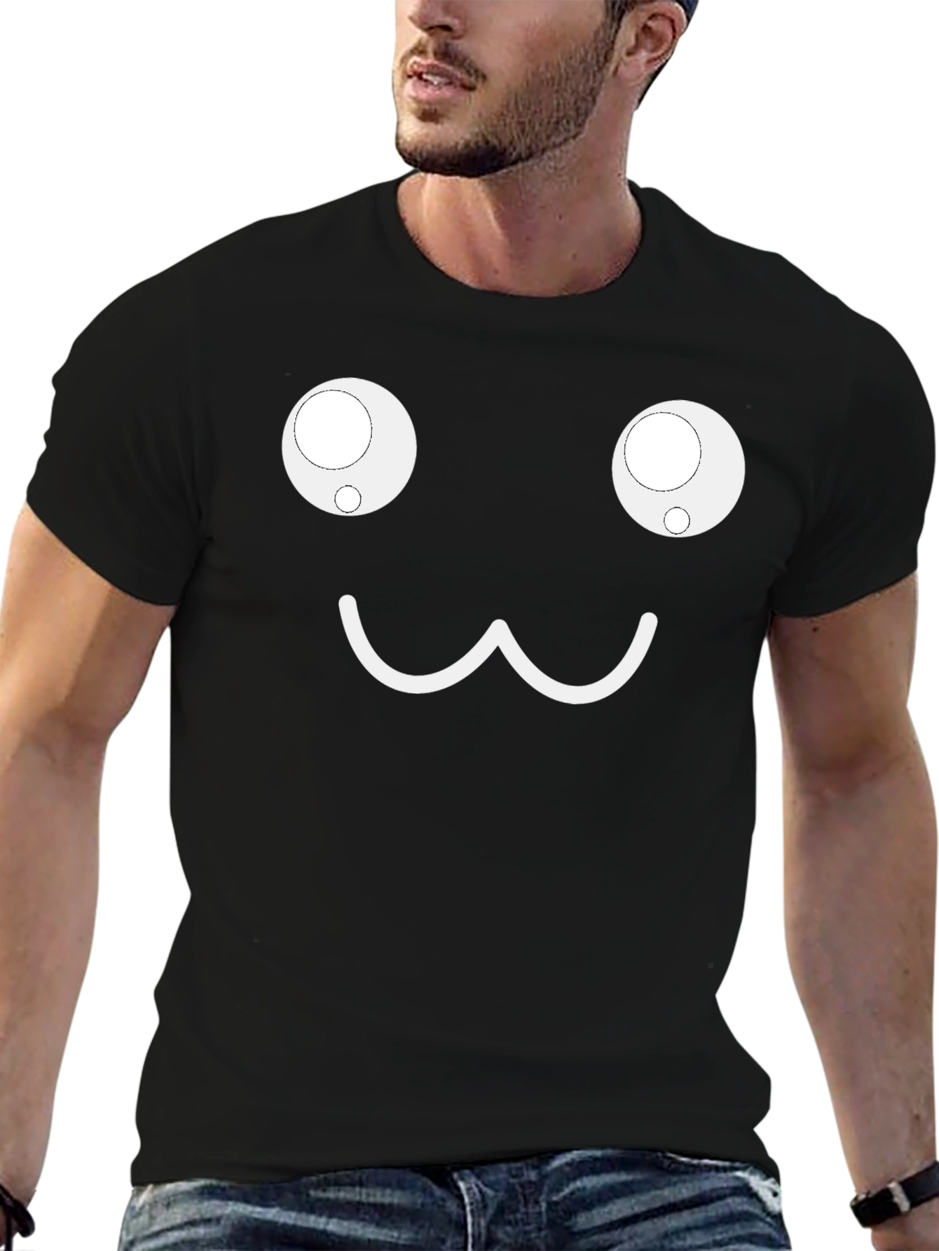 Funny Kawaii Face Black T-Shirt