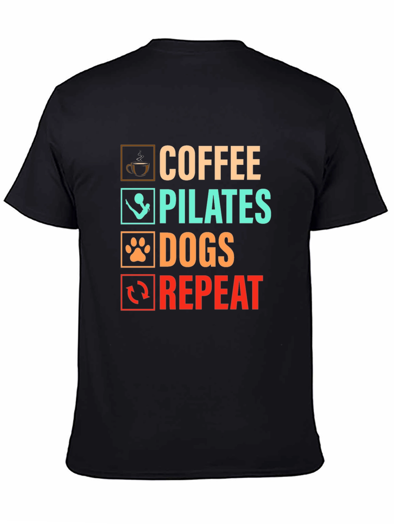 Coffee Pilates Dogs Repeat Graphic T-Shirt