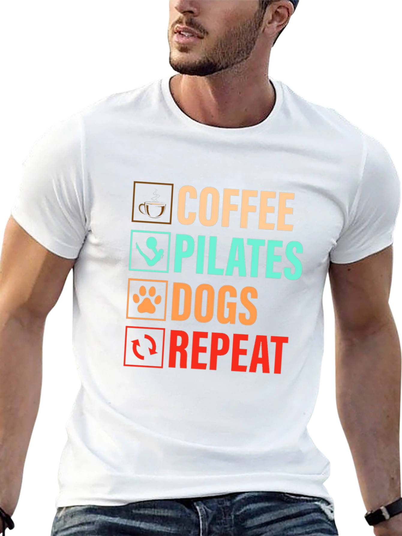 Coffee Pilates Dogs Repeat Graphic T-Shirt