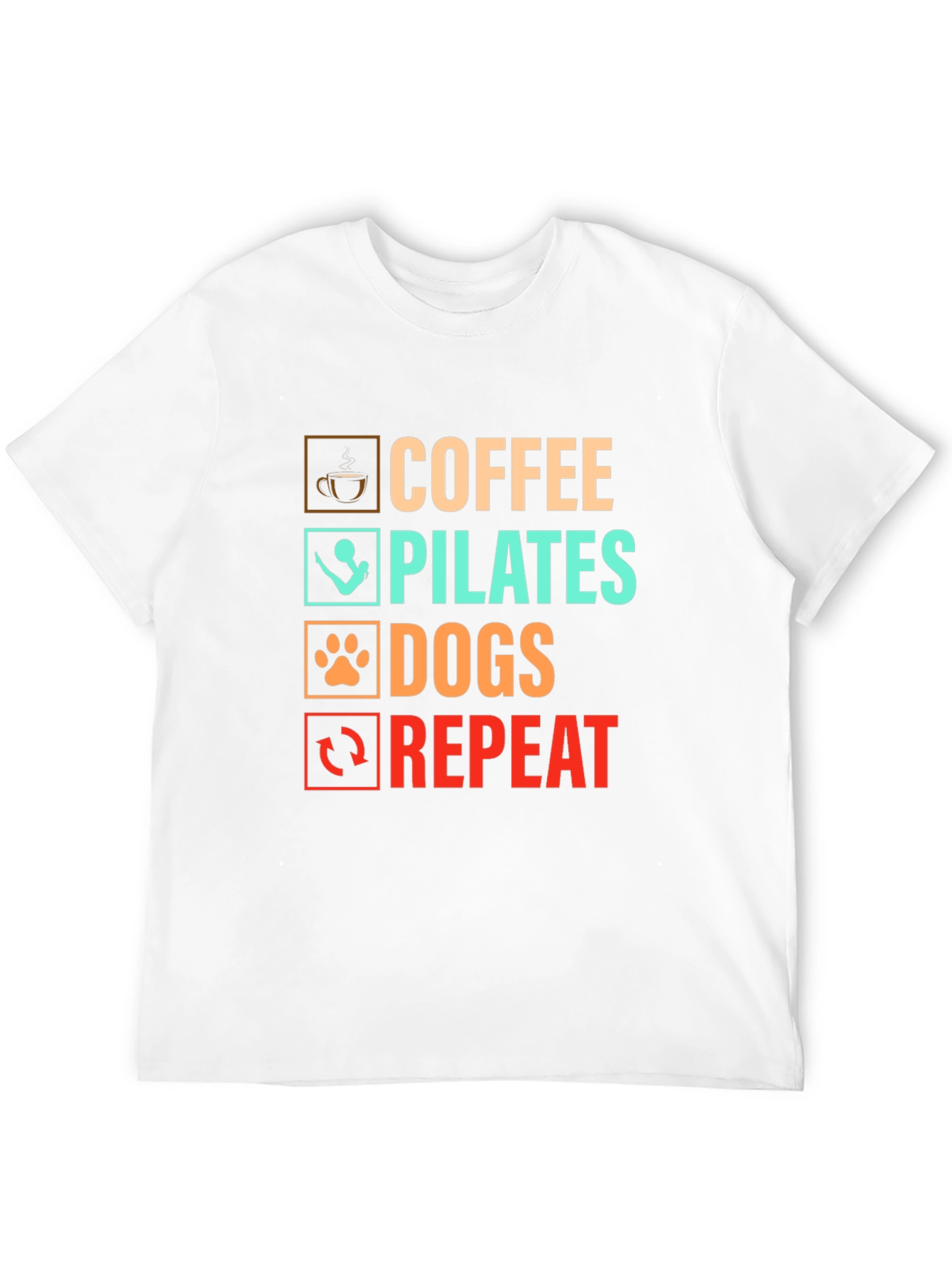 Coffee Pilates Dogs Repeat Graphic T-Shirt