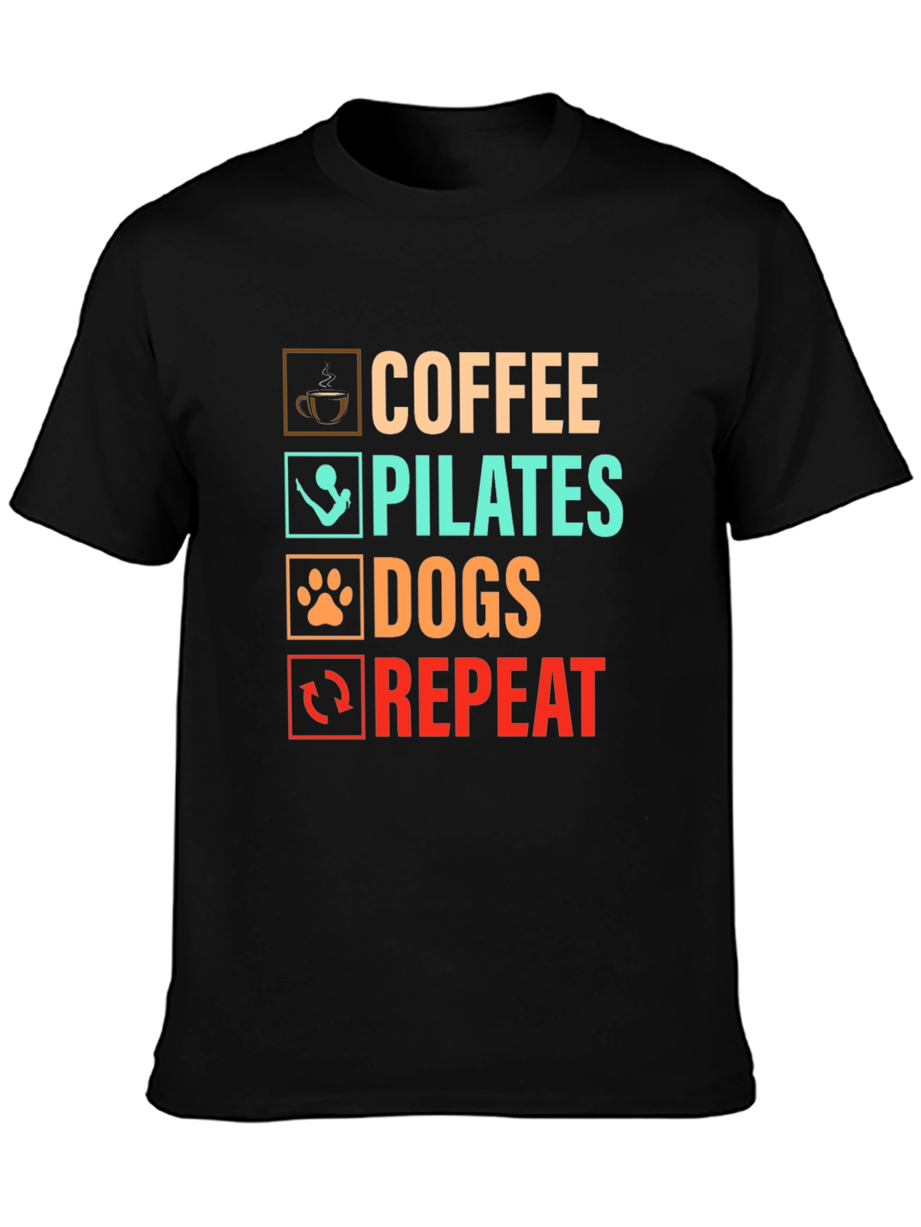 Coffee Pilates Dogs Repeat Graphic T-Shirt