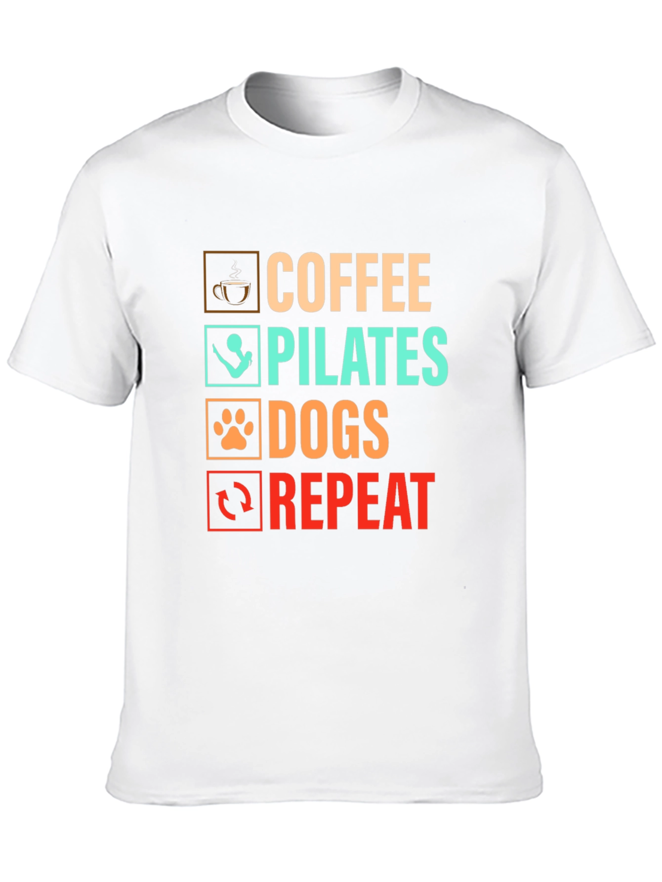 Coffee Pilates Dogs Repeat Graphic T-Shirt