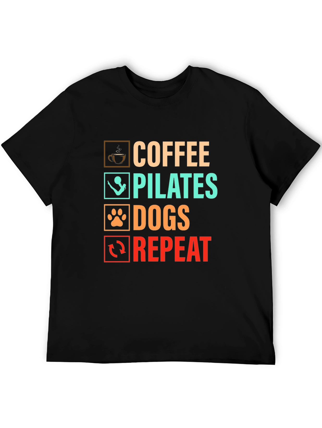 Coffee Pilates Dogs Repeat Graphic T-Shirt