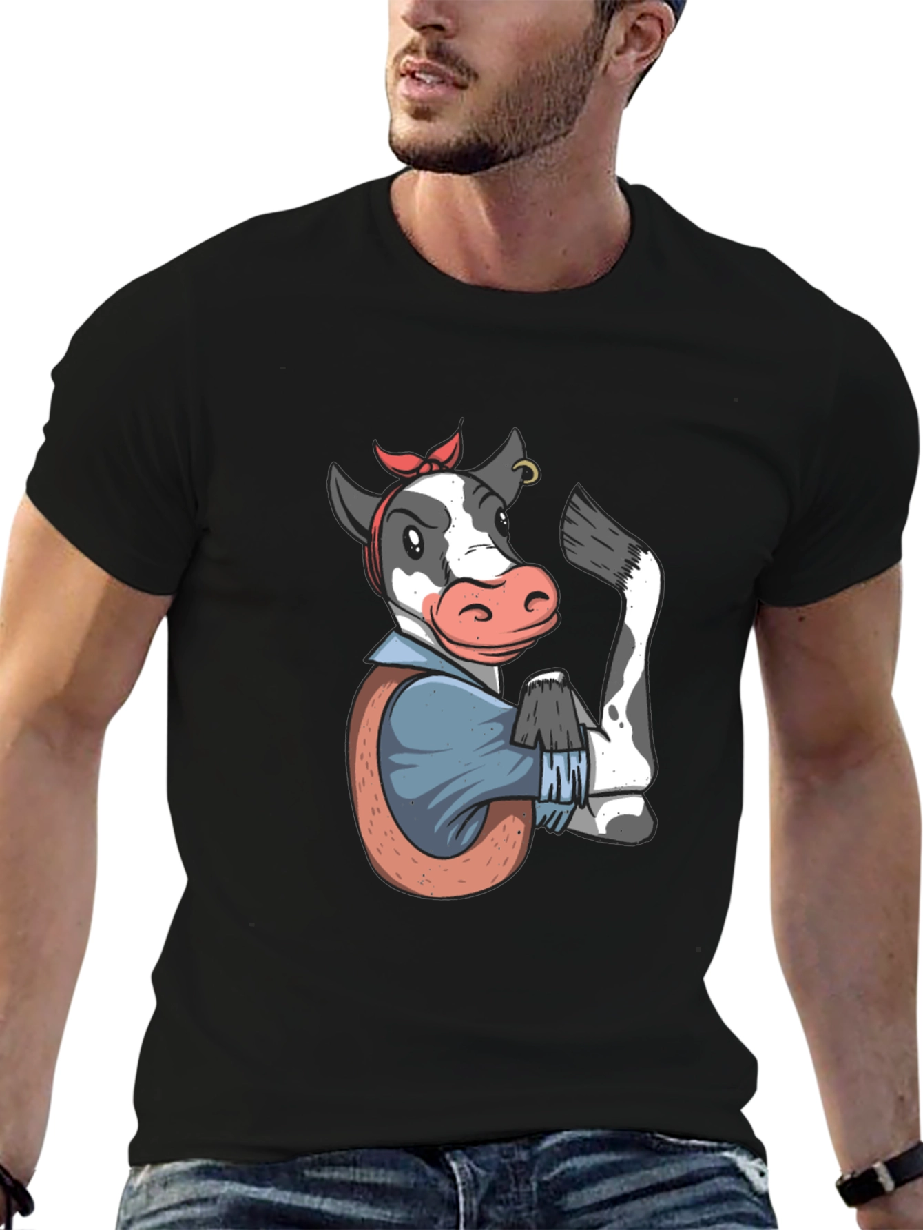 We Can Do It Cow T-Shirt - Black