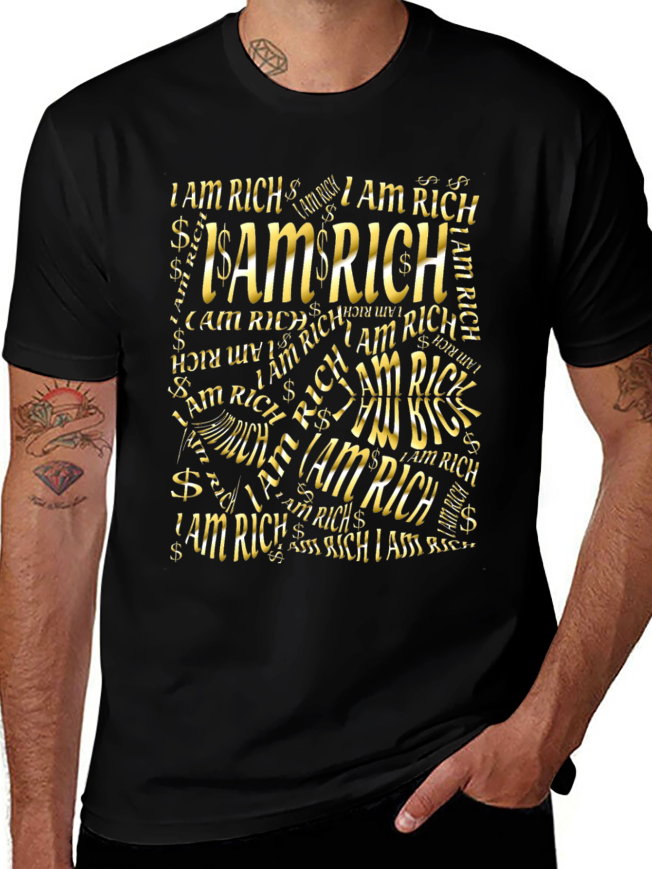 I Am Rich Graphic Print Black T-Shirt