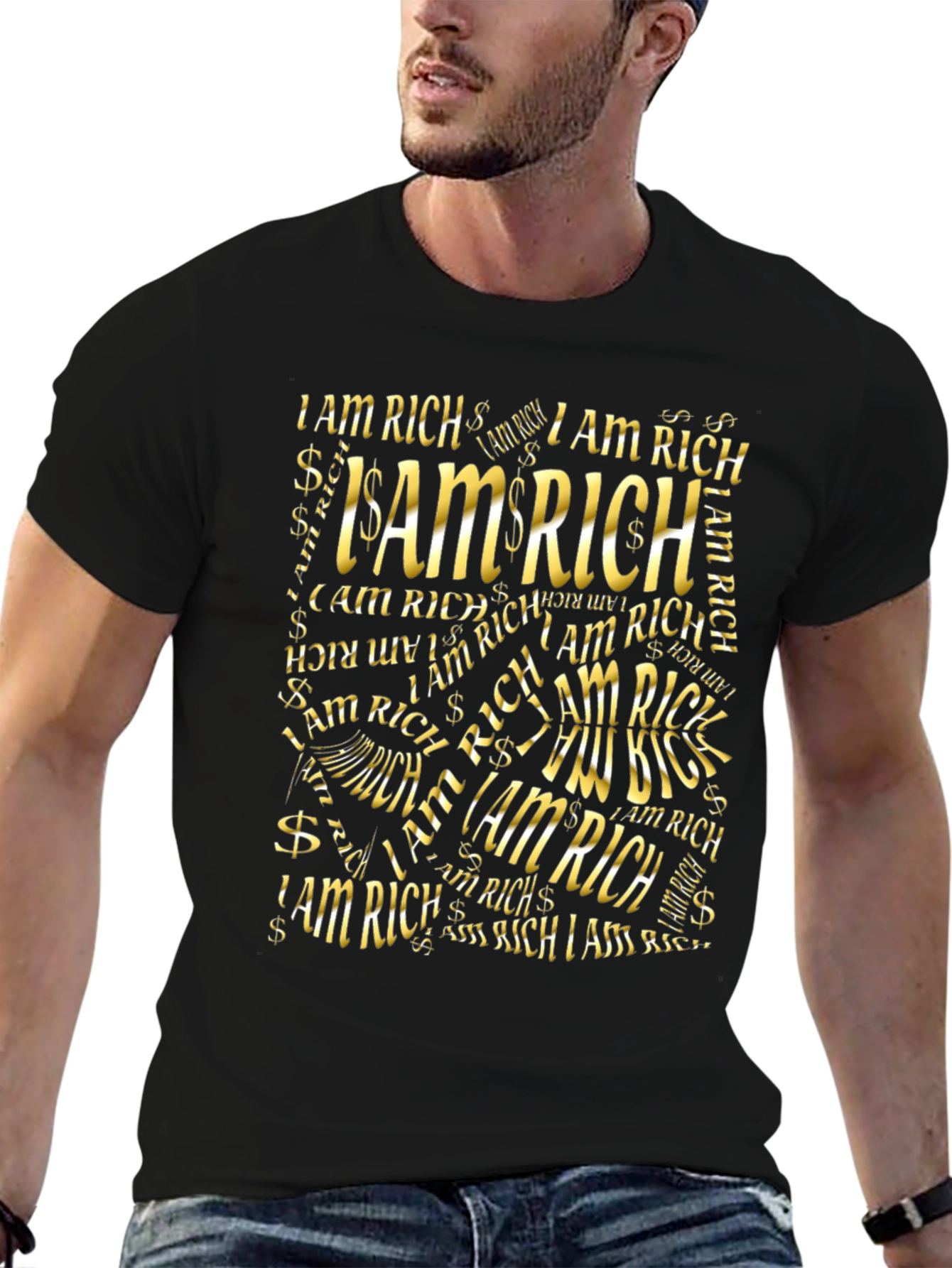 I Am Rich Graphic Print Black T-Shirt