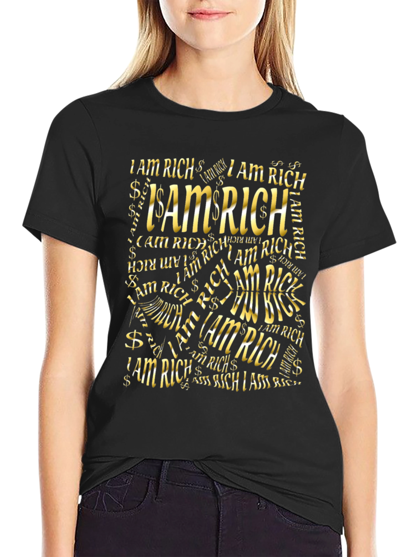 I Am Rich Graphic Print Black T-Shirt