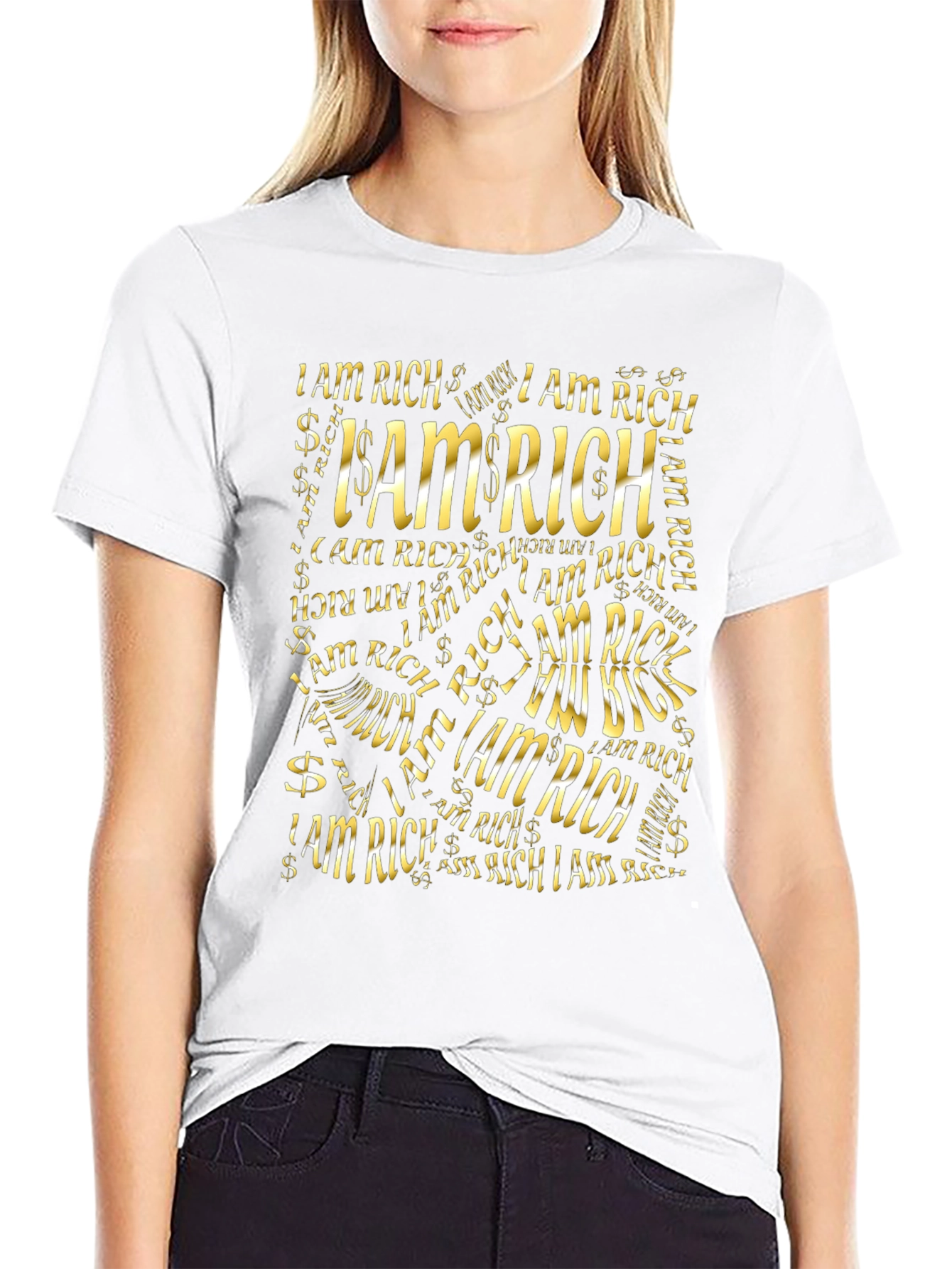 I Am Rich Graphic Print Black T-Shirt