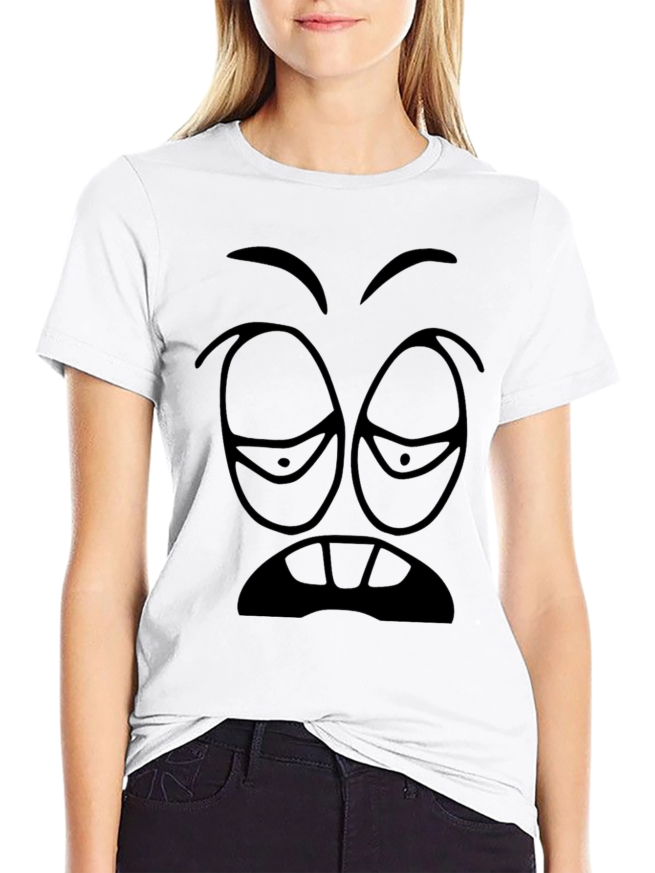 Sleepy Cartoon Face Graphic Tee - Black