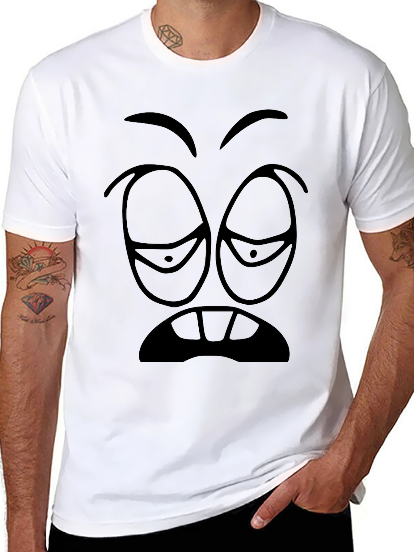 Sleepy Cartoon Face Graphic Tee - Black
