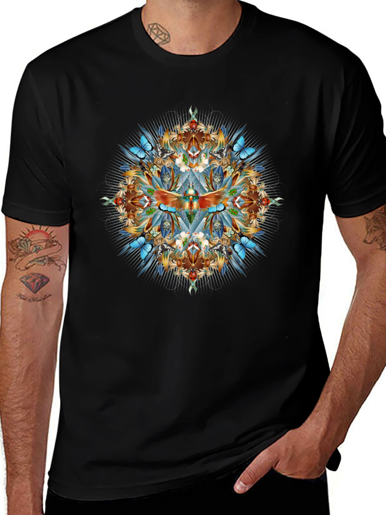 Intricate Dragonfly Graphic Print Black T-Shirt