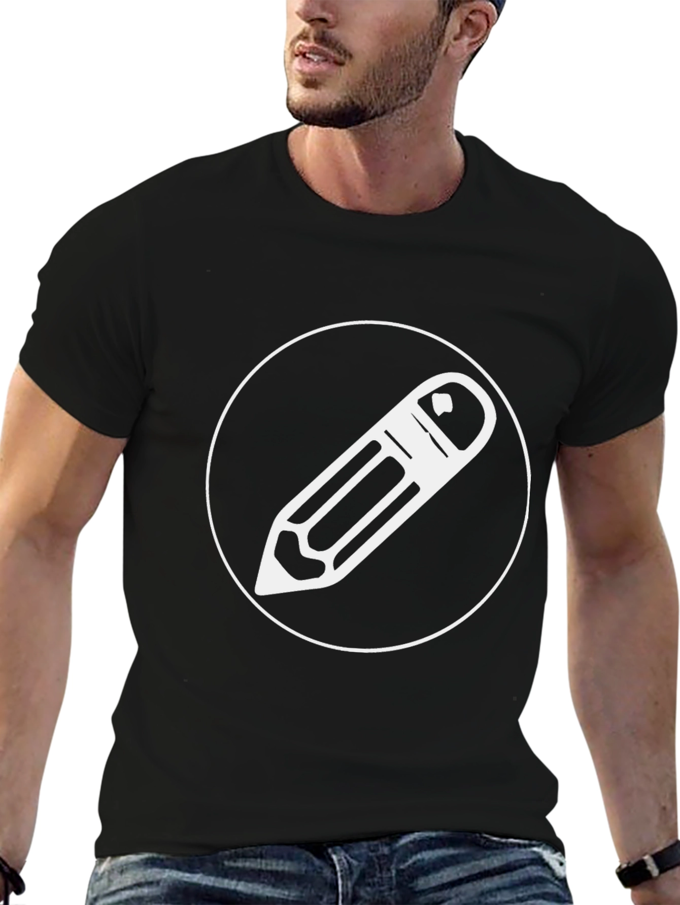 Stylish Black Graphic Tee - Pencil Design